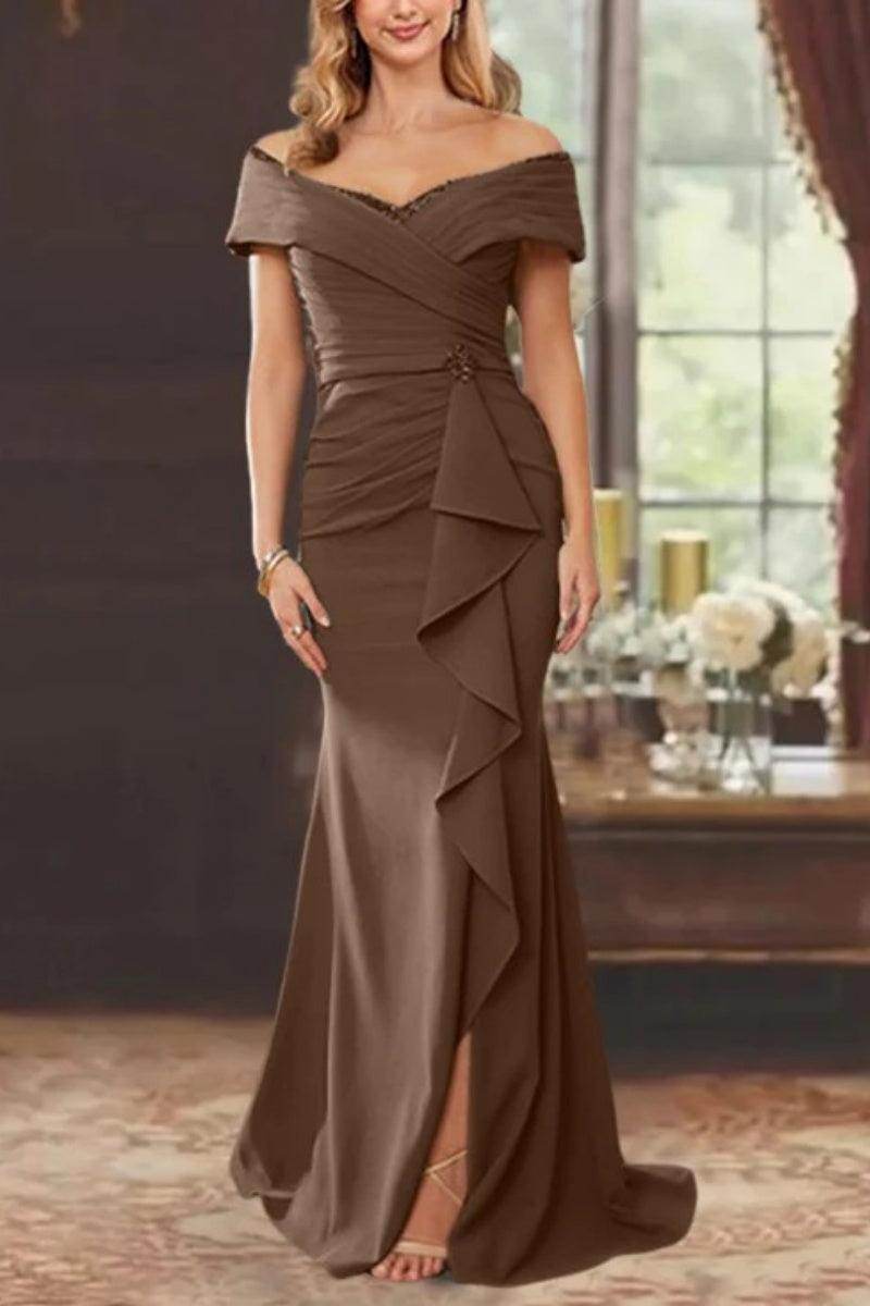 Sheath Off the Shoulder Sleeveless Floor Length Mother Dresses CM0379