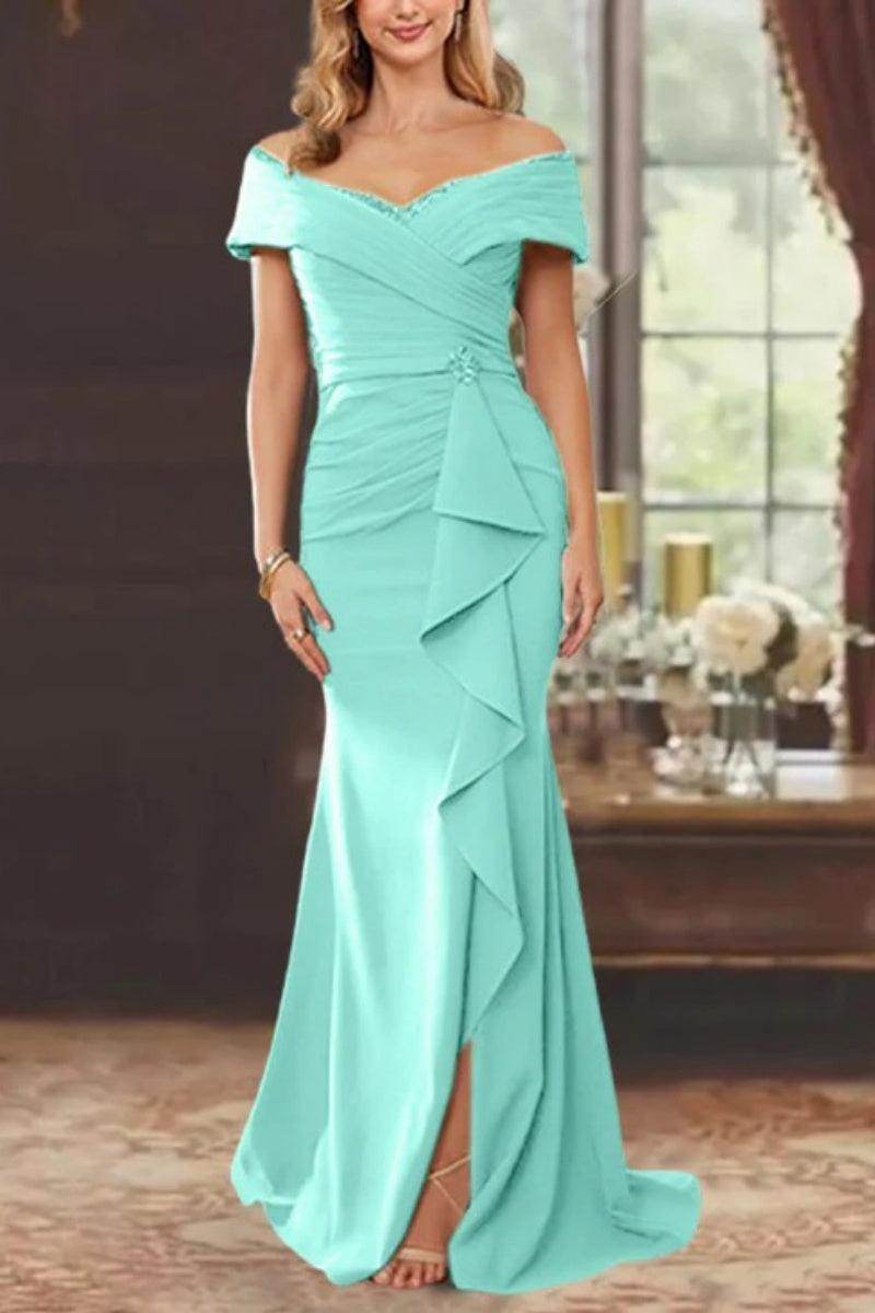 Sheath Off the Shoulder Sleeveless Floor Length Mother Dresses CM0379