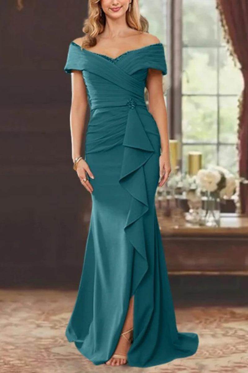 Sheath Off the Shoulder Sleeveless Floor Length Mother Dresses CM0379