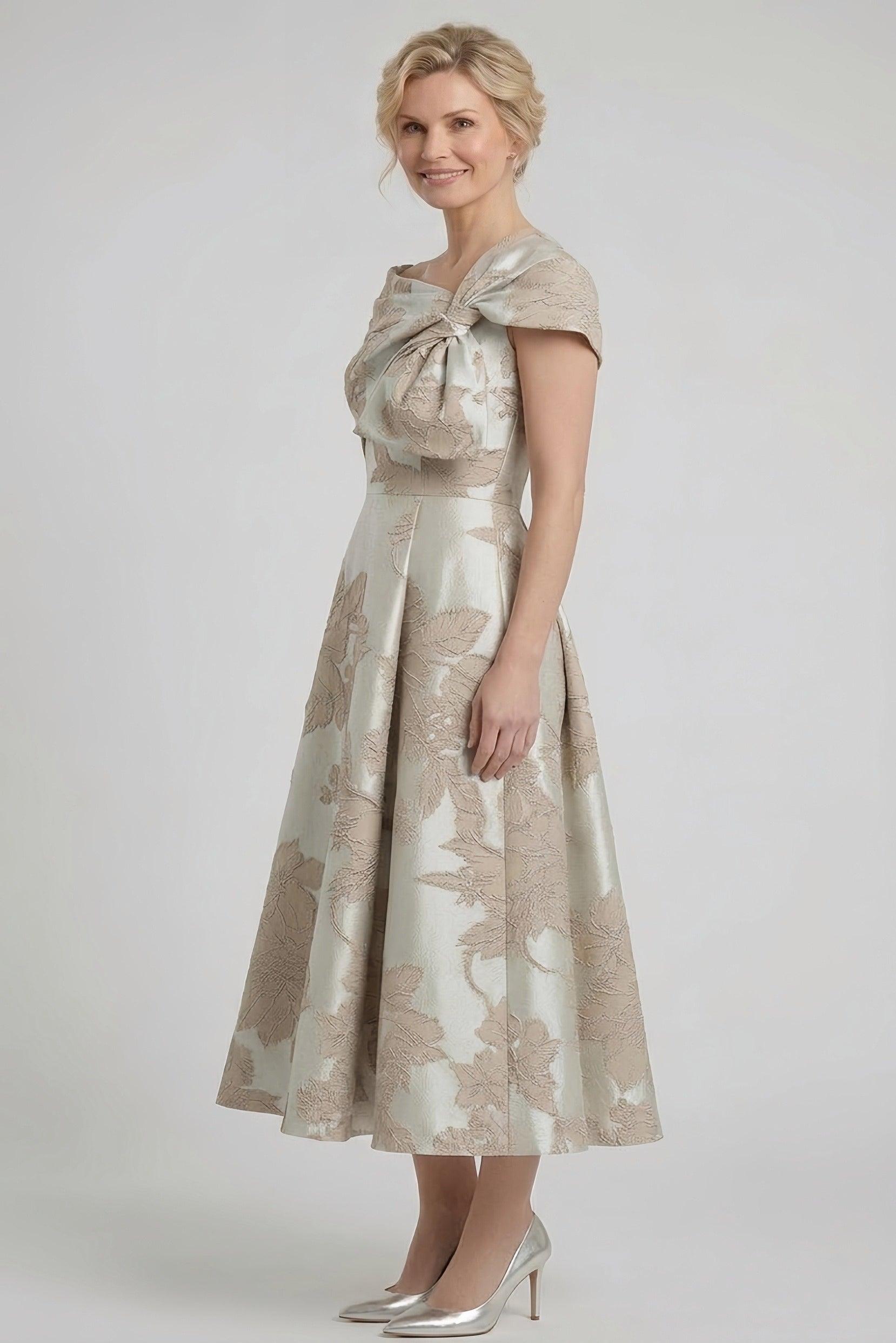 A-Line Tea Length Jacquard Mother of the Bride Dress CM0413