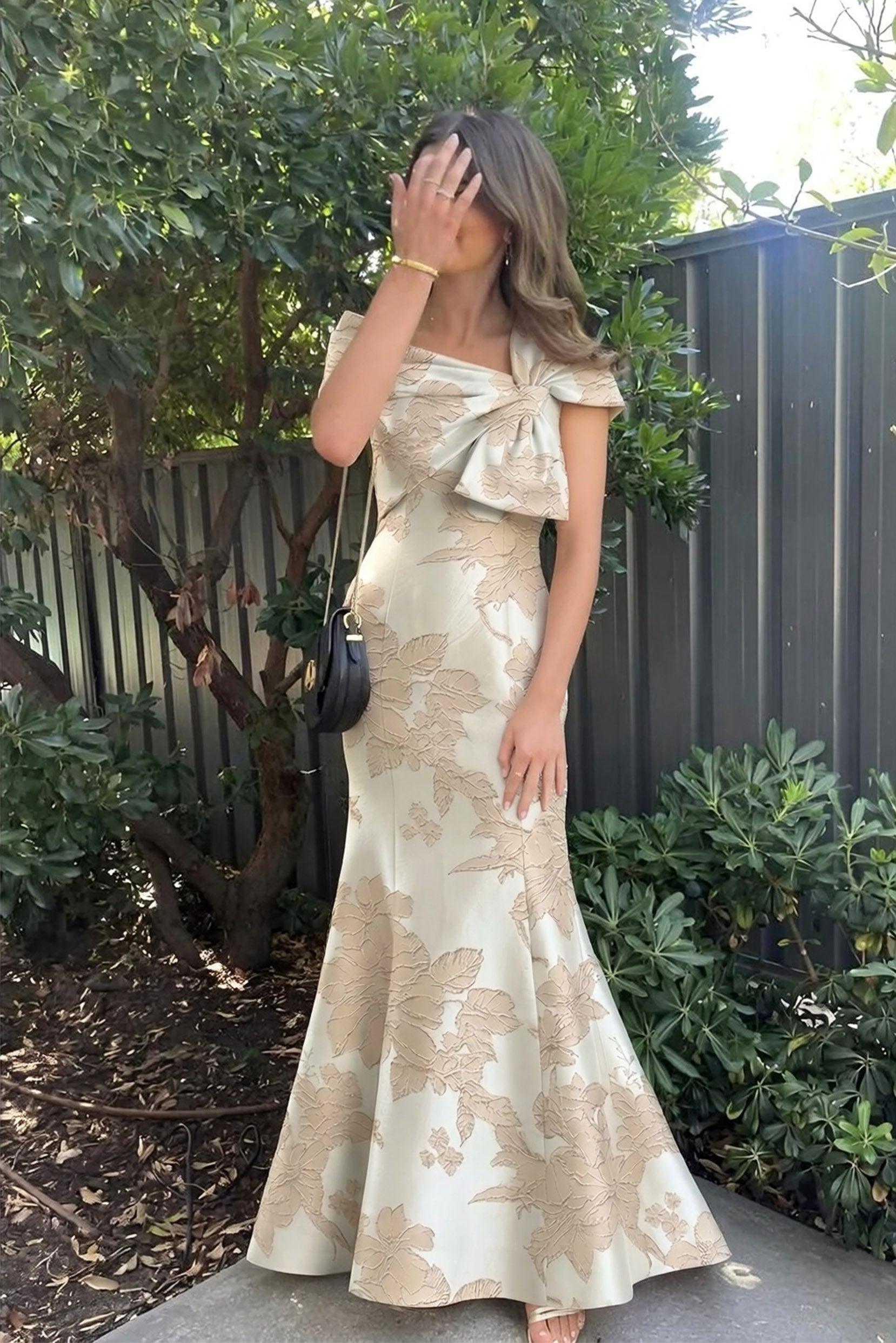 Trumpet-Mermaid Floor Length Jacquard Mother of the Bride Dress CM0414