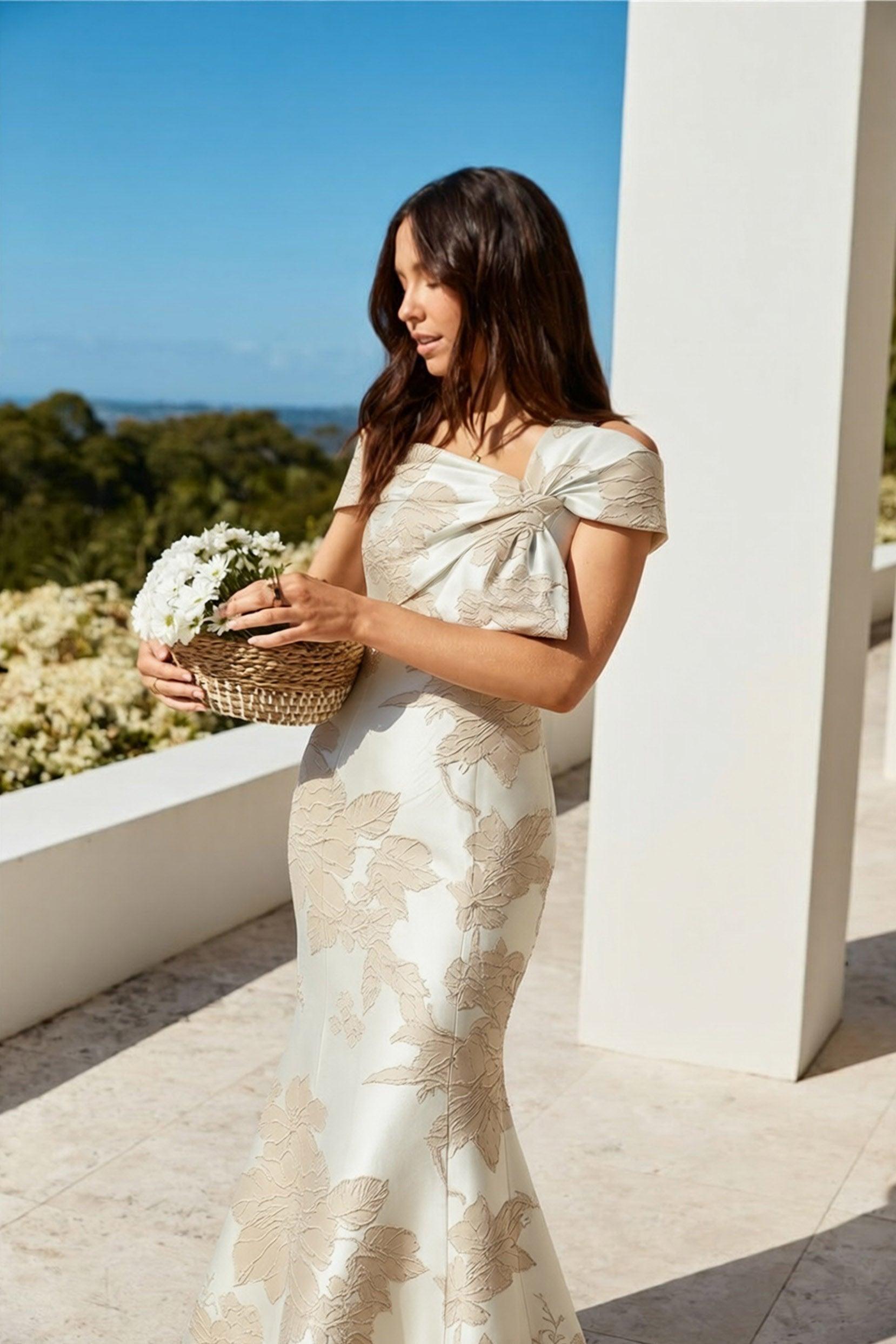 Trumpet-Mermaid Floor Length Jacquard Mother of the Bride Dress CM0414
