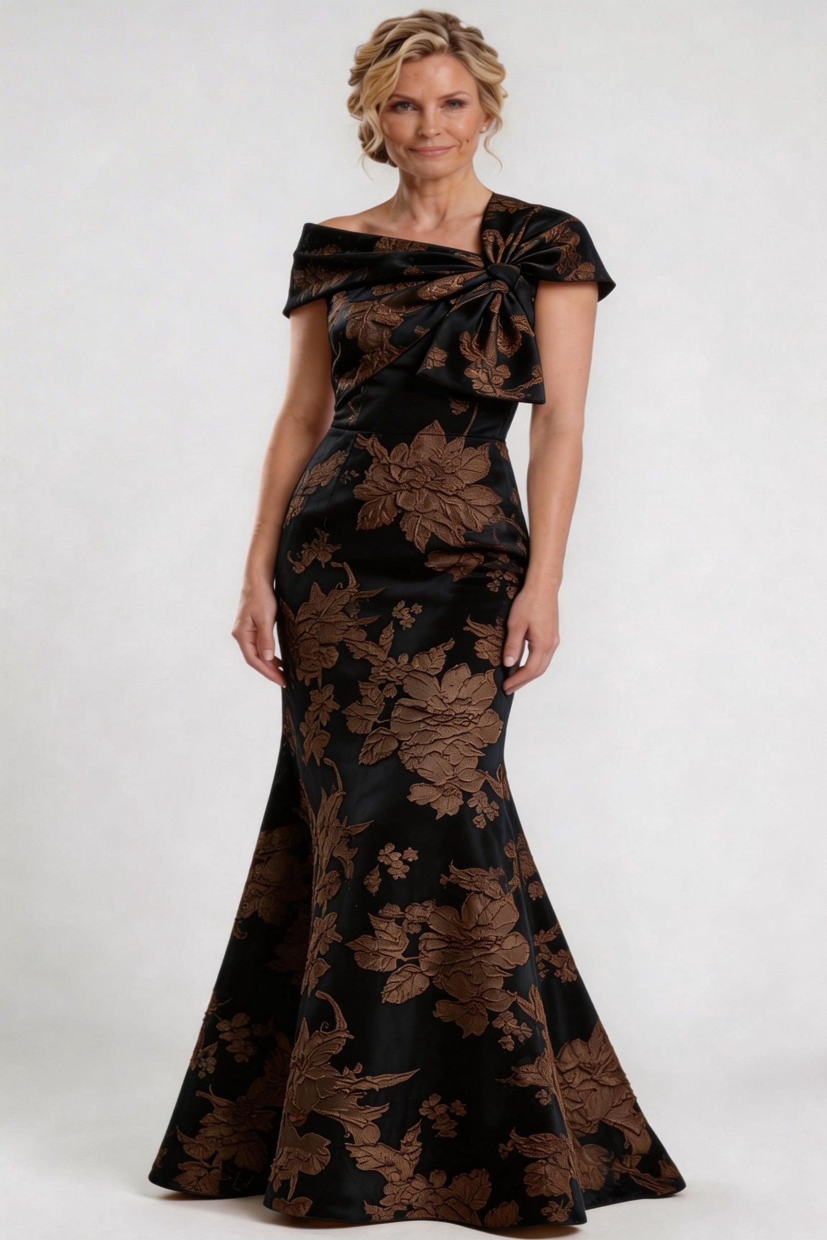 Trumpet-Mermaid Floor Length Jacquard Mother of the Bride Dress CM0414