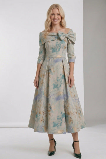 A-Line Tea-Length Jacquard Mother of the Bride Dress CM0418
