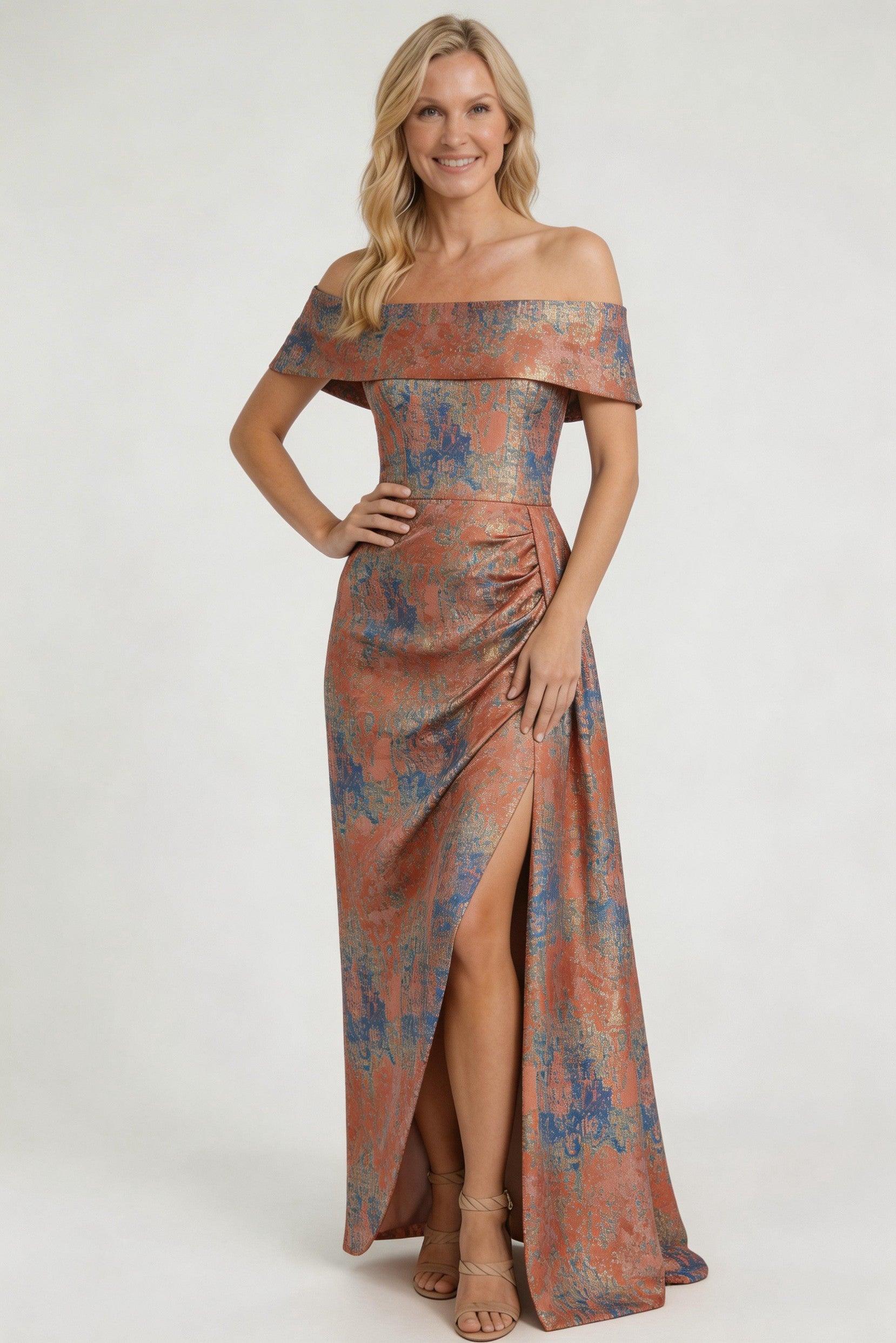 Sheath-Column Floor Length Jacquard Mother of the Bride Dress CM0420