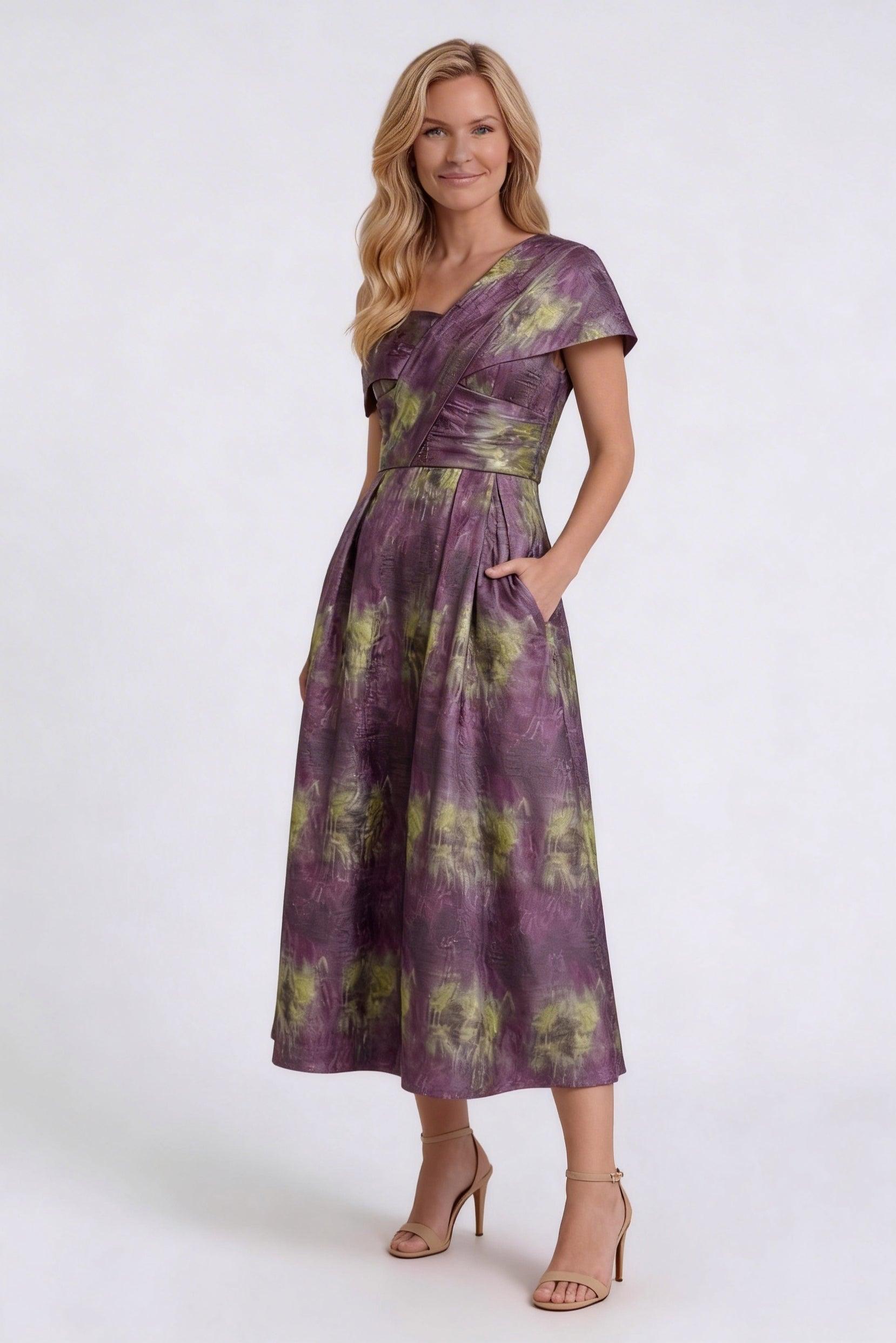 A-Line Tea-Length Jacquard Mother of the Bride Dress CM0421
