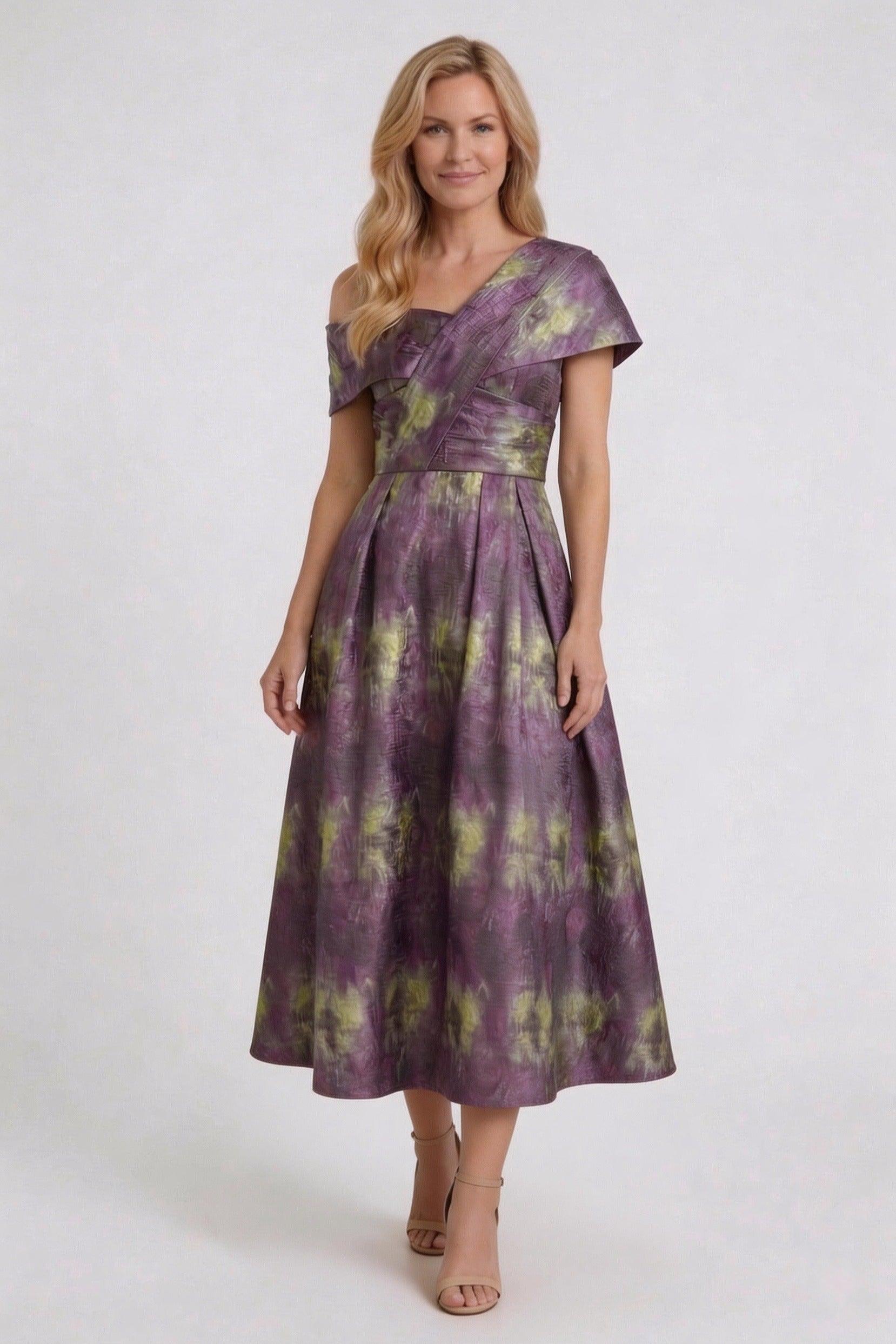 A-Line Tea-Length Jacquard Mother of the Bride Dress CM0421