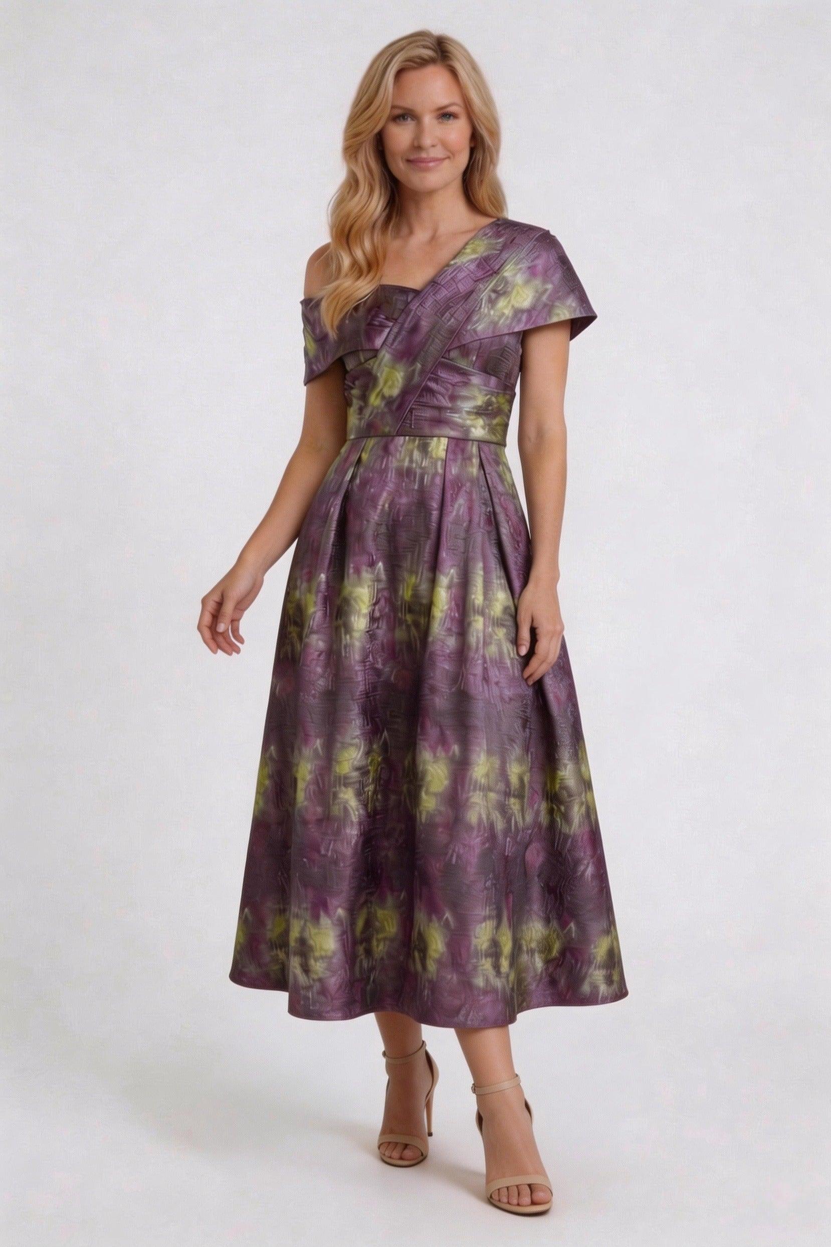 A-Line Tea-Length Jacquard Mother of the Bride Dress CM0421