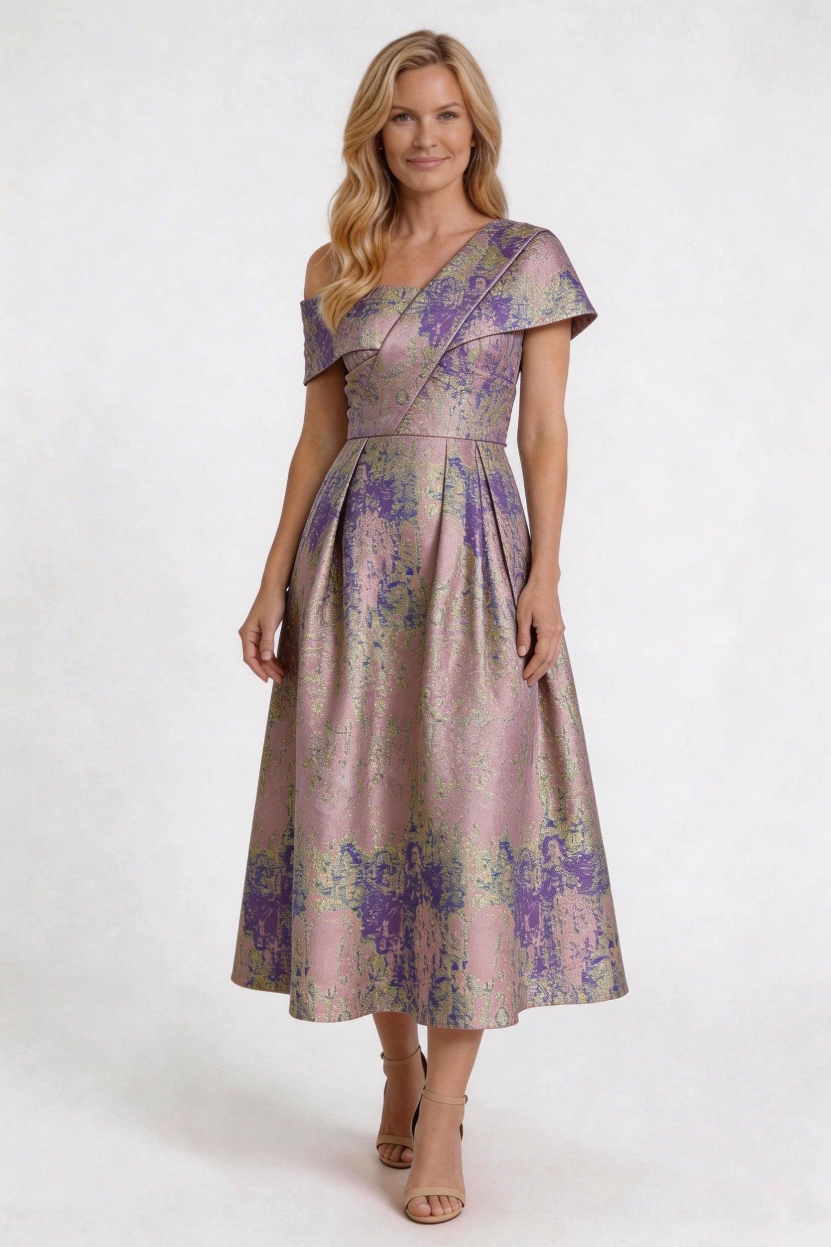 A-Line Tea-Length Jacquard Mother of the Bride Dress CM0421
