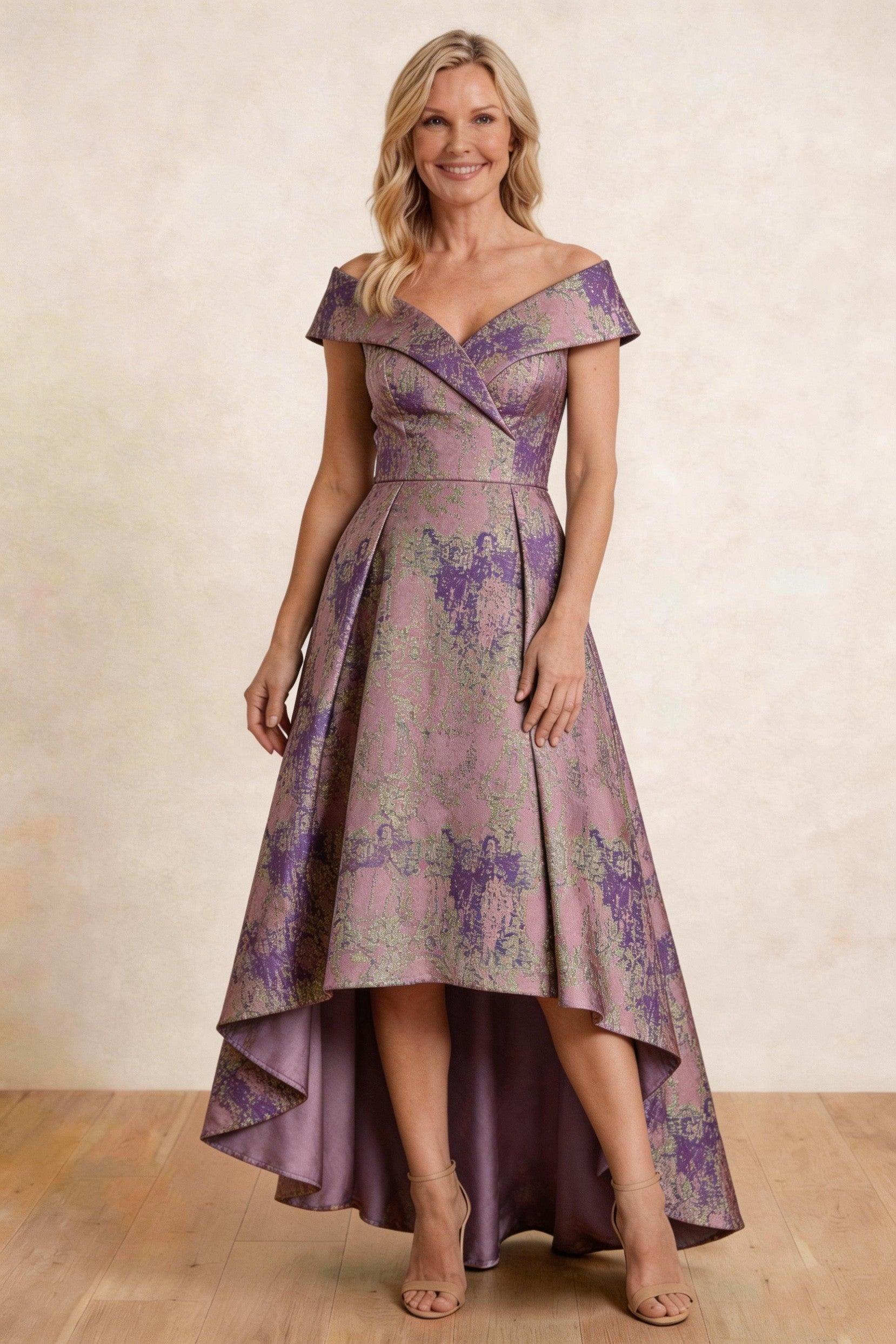 A-Line High-Low Jacquard Mother of the Bride Dress CM0423