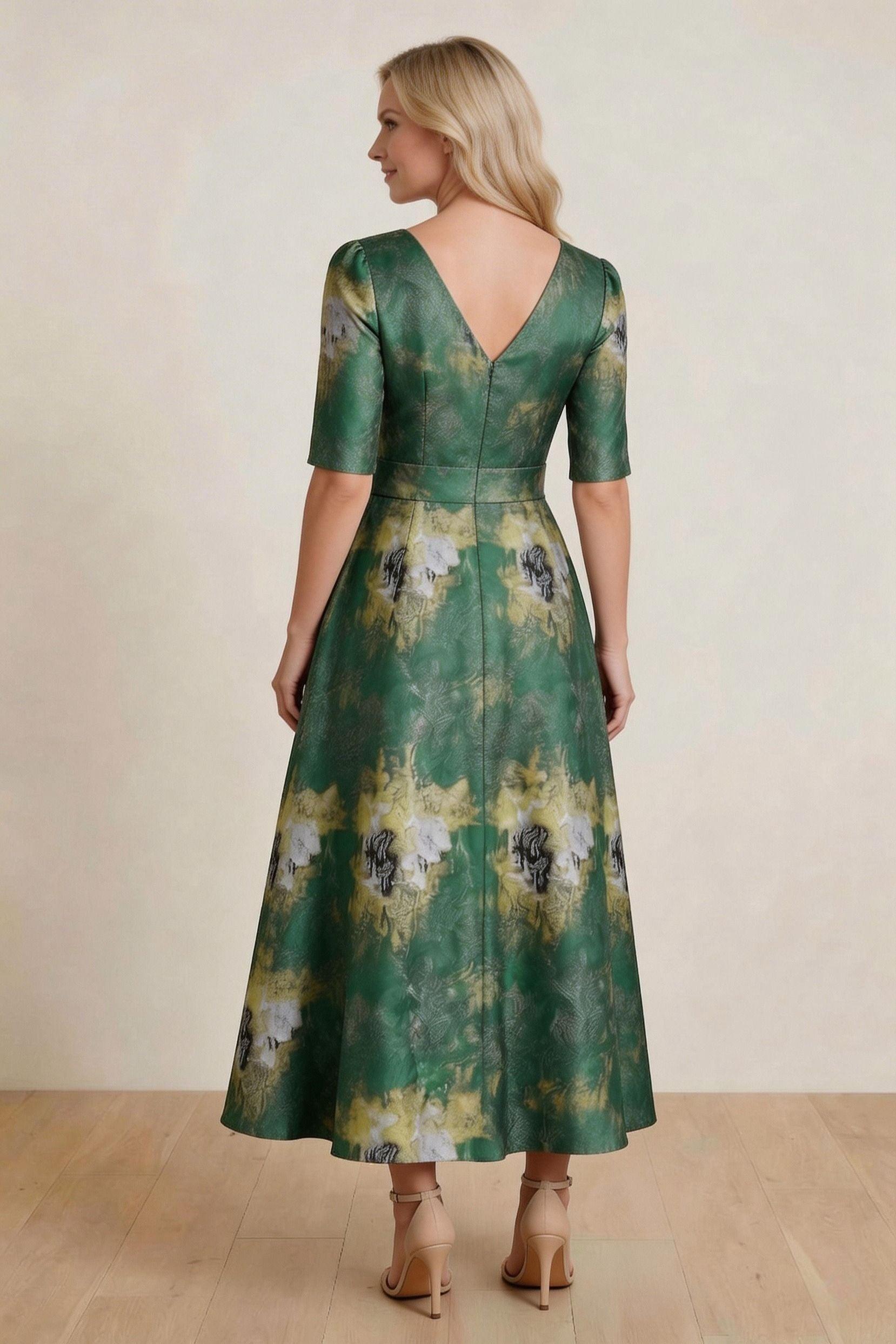 A-Line Tea-Length Jacquard Mother of the Bride Dress CM0424
