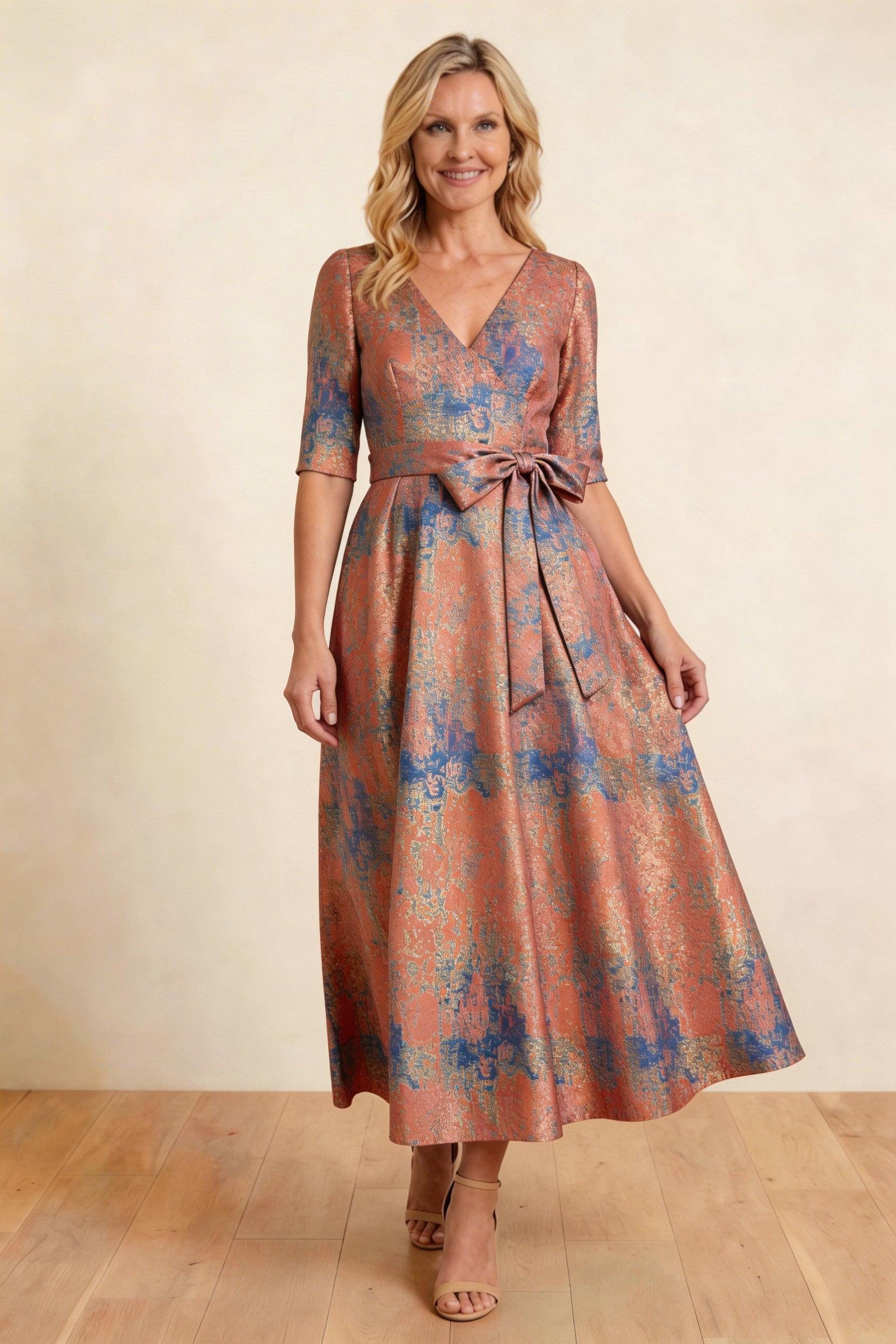 A-Line Tea-Length Jacquard Mother of the Bride Dress CM0424