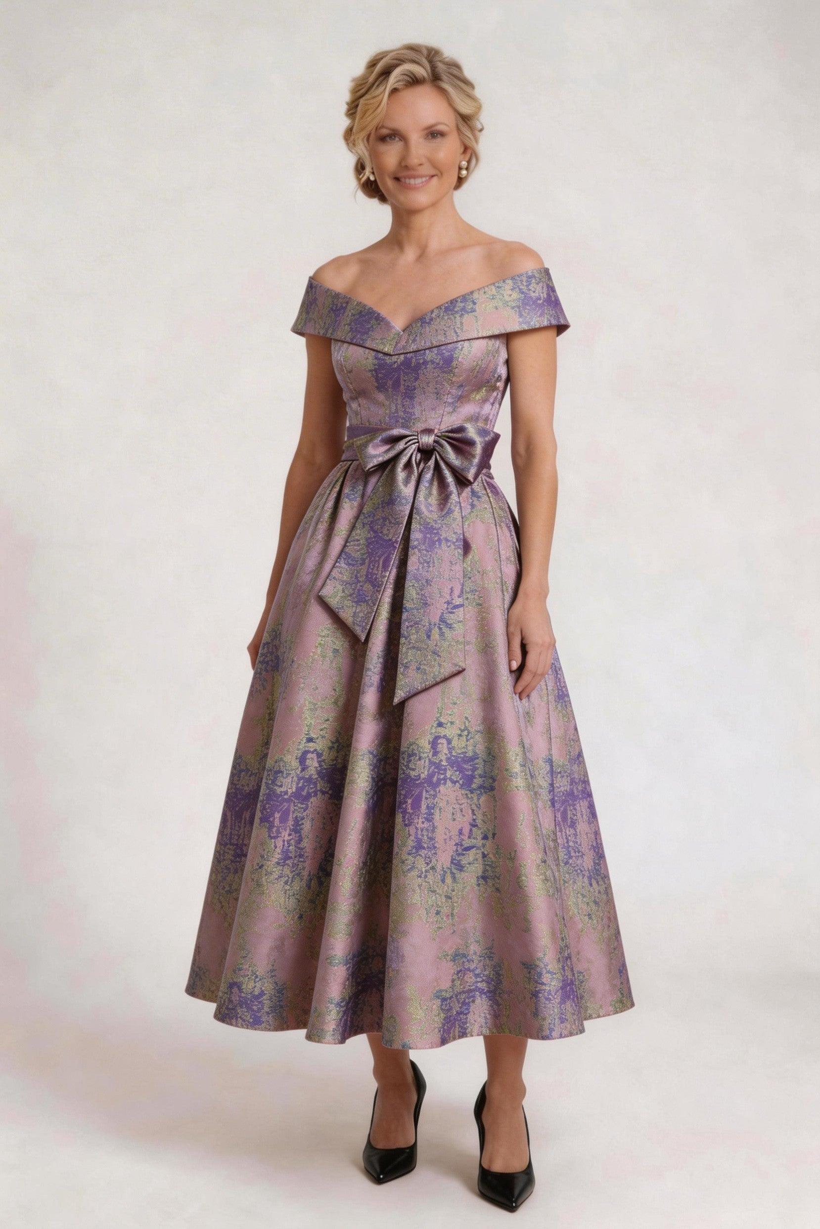 A-Line Tea-Length Jacquard Mother of the Bride Dress CM0427