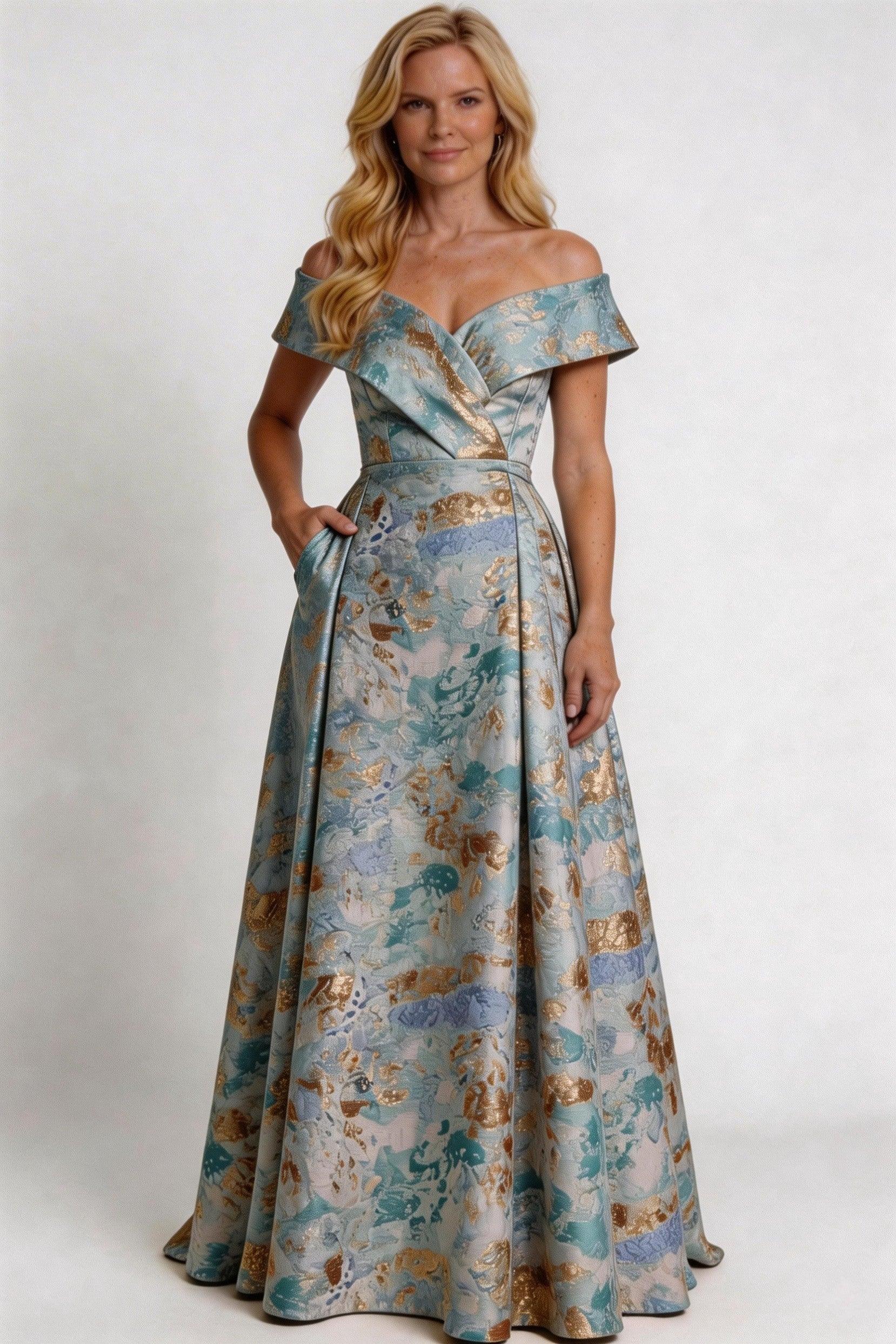 A-Line Floor Length Jacquard Mother of the Bride Dress CM0430