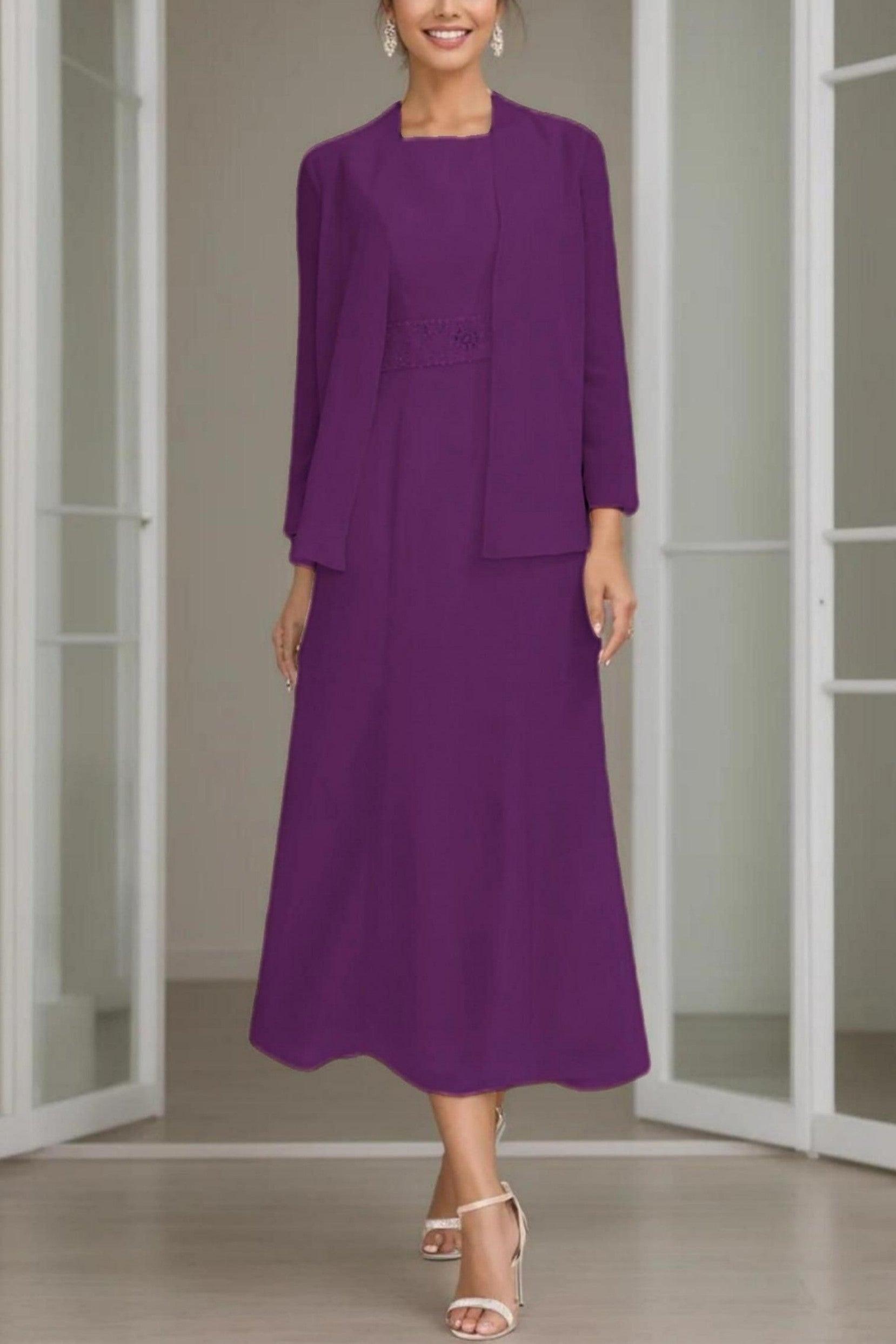 A-Line Tea Length Chiffon Mother of the Bride Dress CM0433