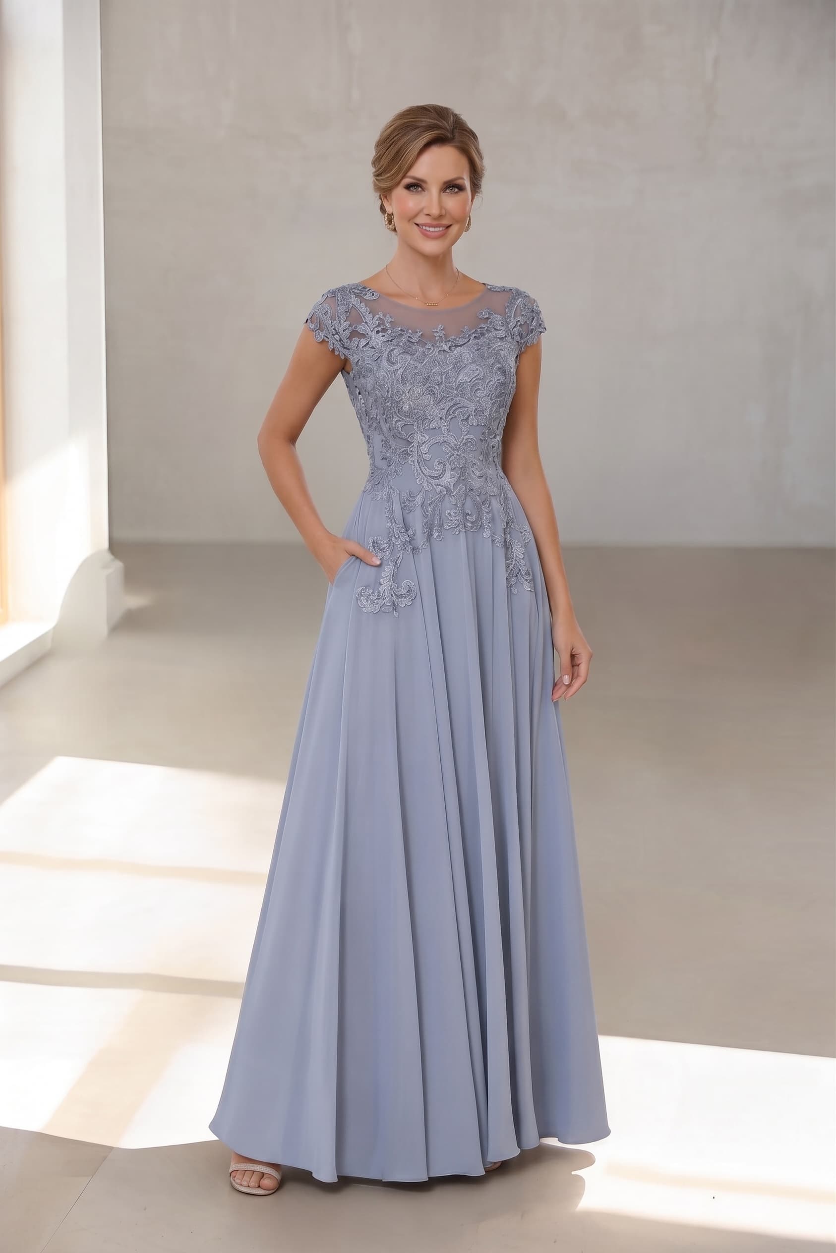 A-Line Floor Length Chiffon Mother of the Bride Dress CM0437