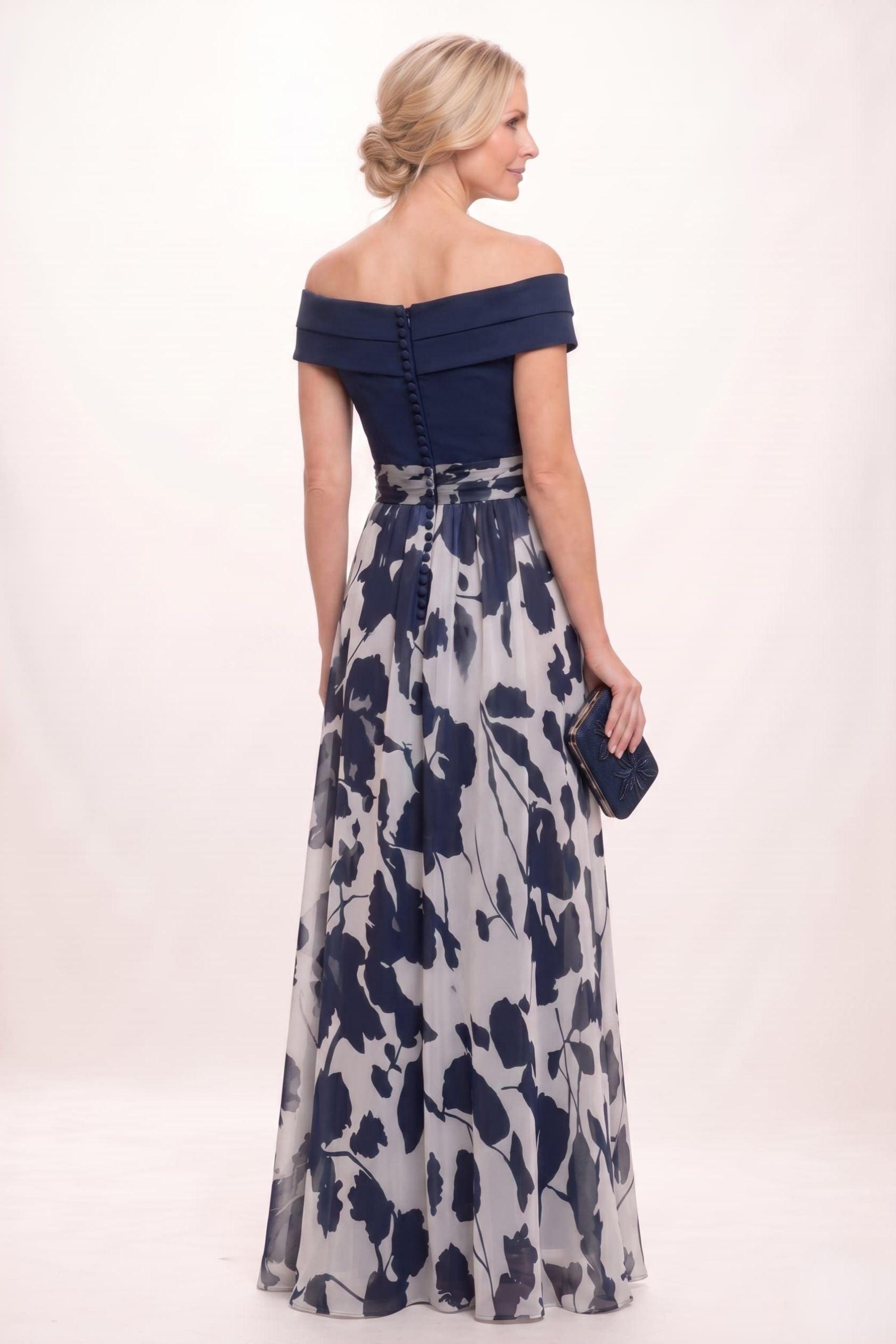 A-Line Maxi Stretch Satin Printed Chiffon Mother of the Bride Dress CM0440