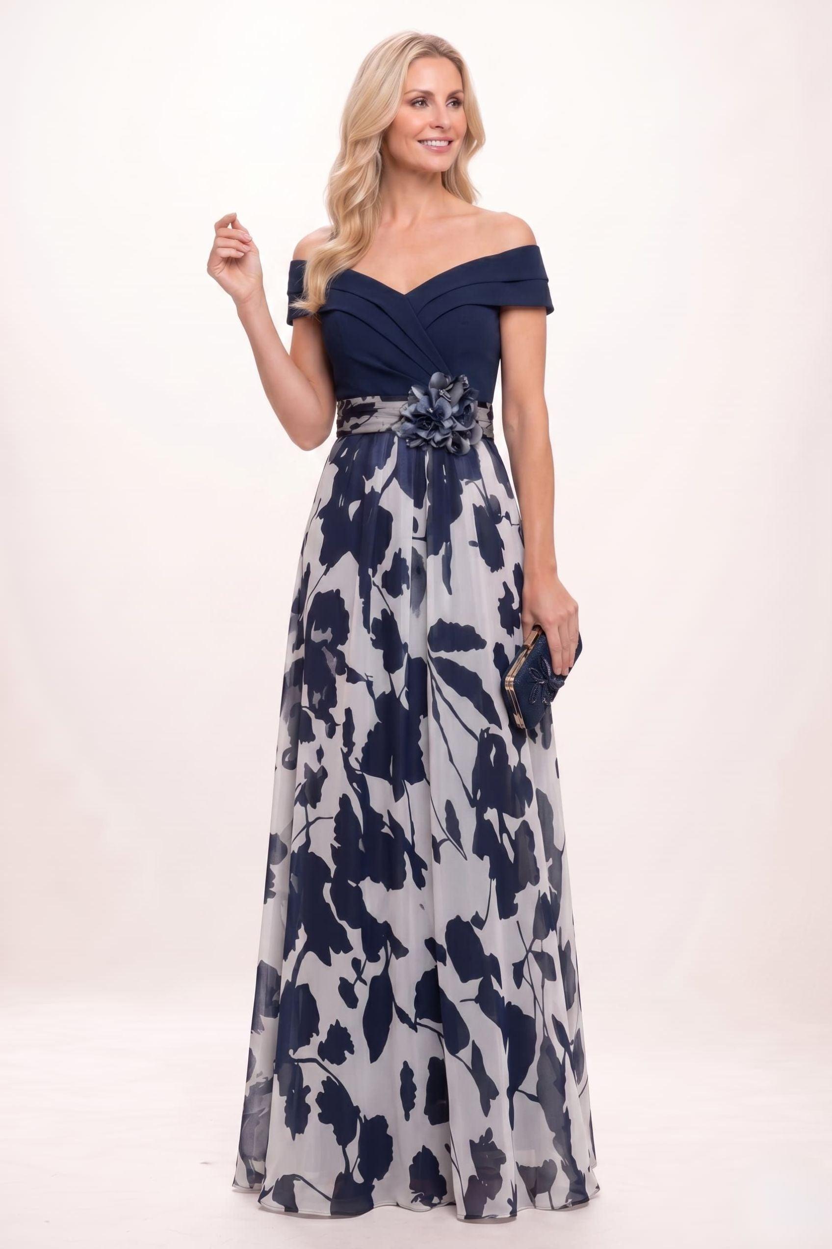 A-Line Maxi Stretch Satin Printed Chiffon Mother of the Bride Dress CM0440