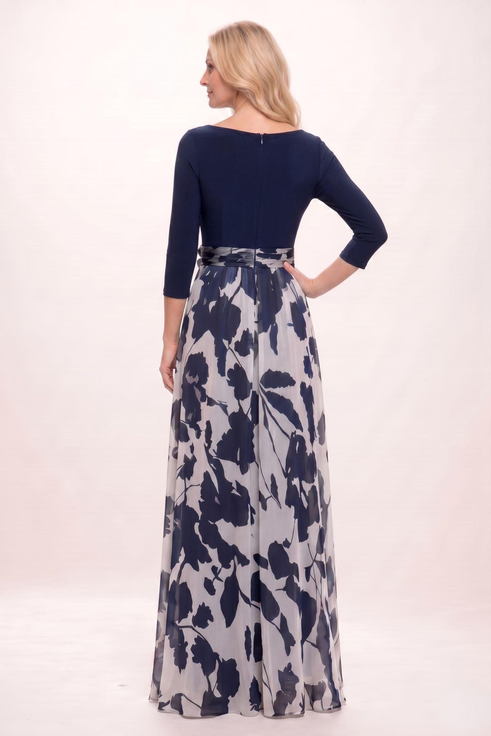 A-Line Maxi Stretch Satin Printed Chiffon Mother of the Bride Dress CM0441