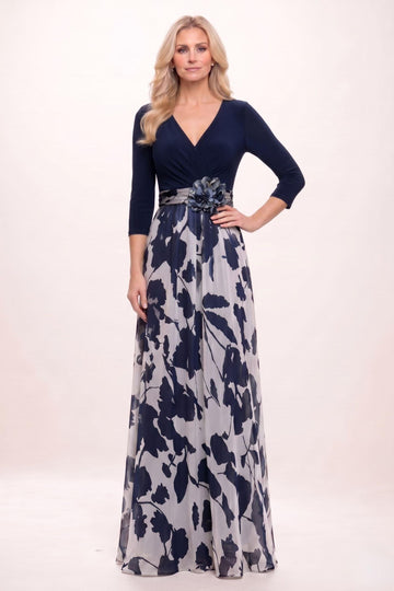 A-Line Maxi Stretch Satin Printed Chiffon Mother of the Bride Dress CM0441