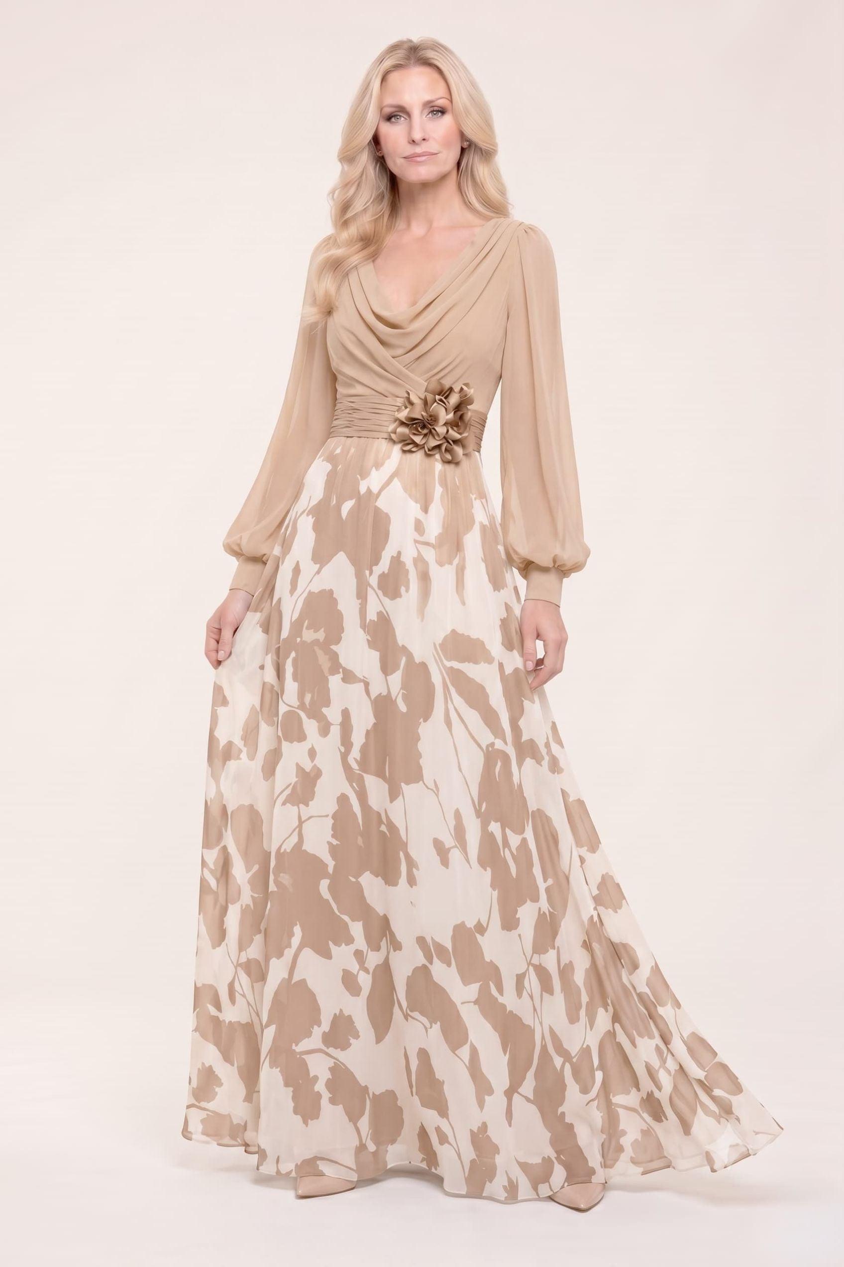 A-Line Maxi Printed Chiffon Mother of the Bride Dress CM0442