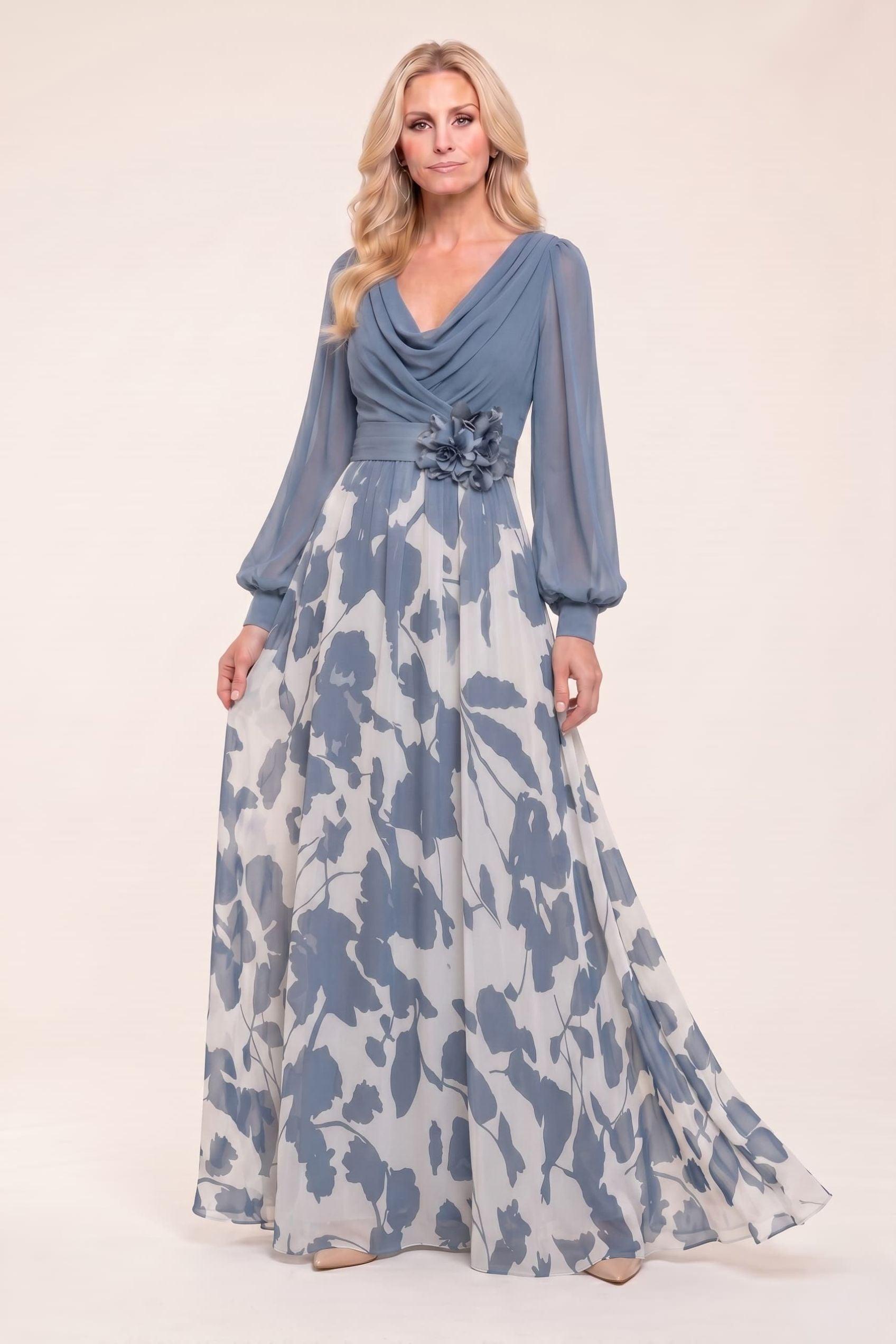 A-Line Maxi Printed Chiffon Mother of the Bride Dress CM0442