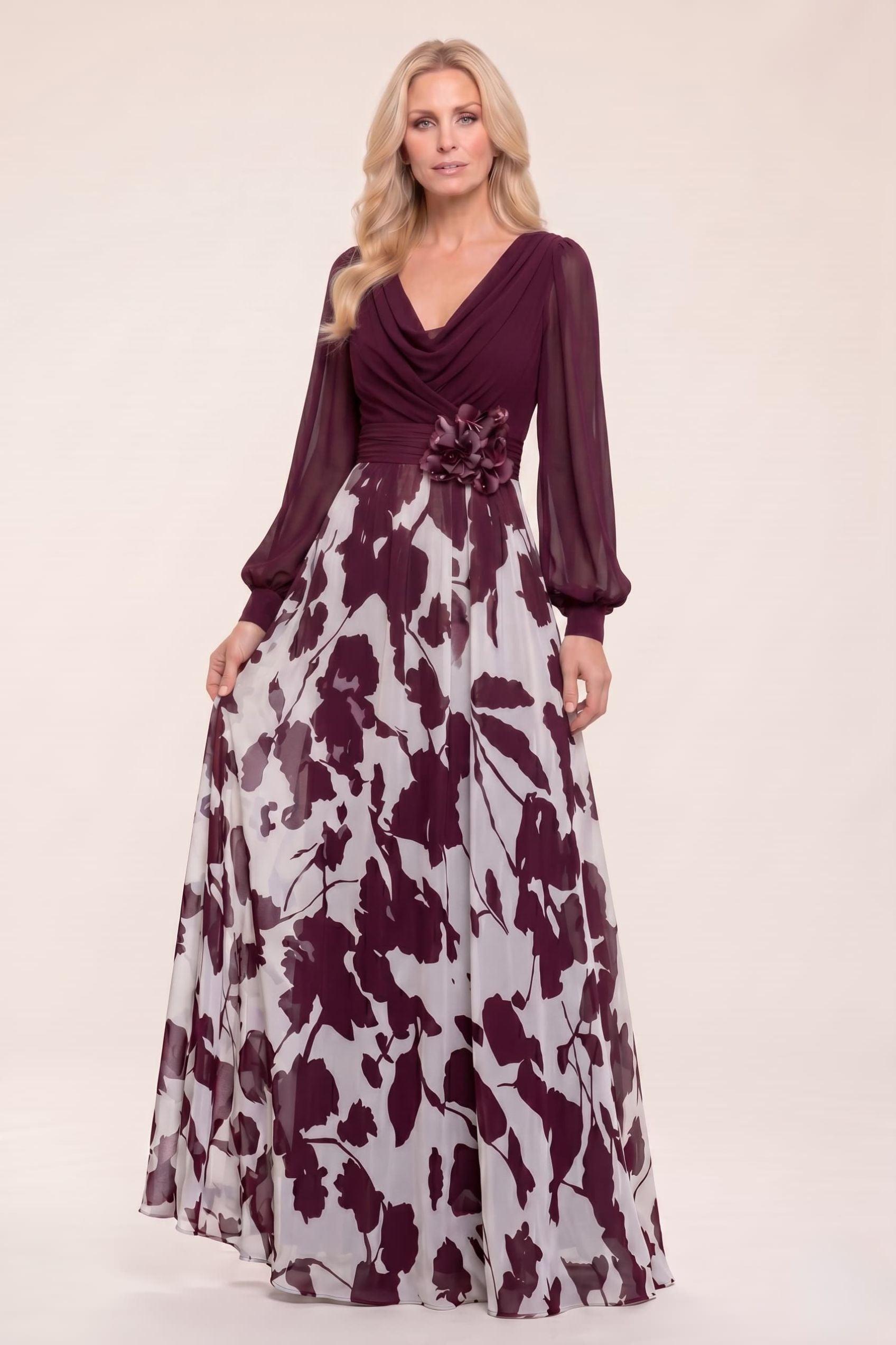 A-Line Maxi Printed Chiffon Mother of the Bride Dress CM0442