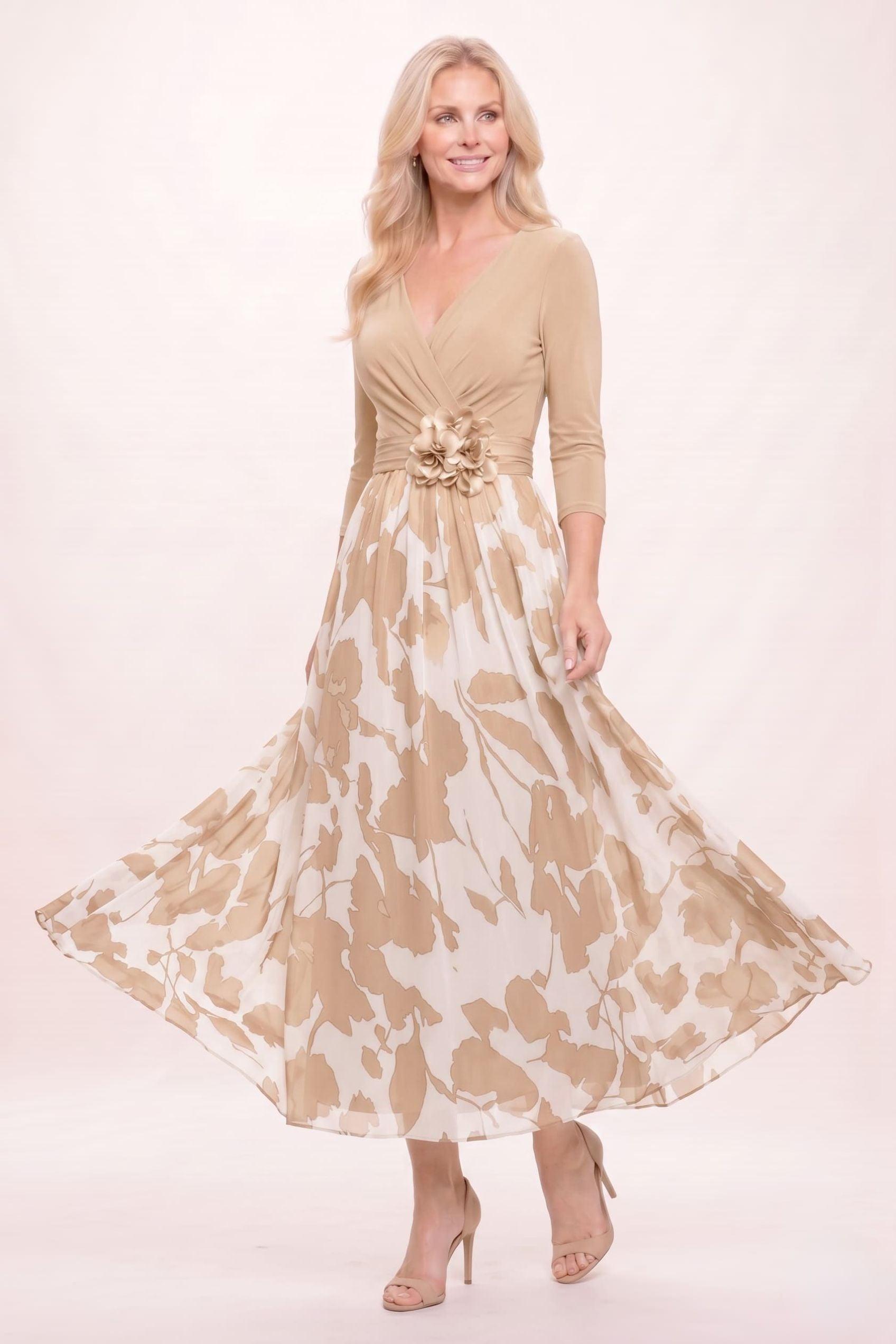 A-Line Ankle Length Stretch Satin Printed Chiffon Mother of the Bride Dress CM0444