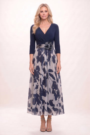 A-Line Ankle Length Stretch Satin Printed Chiffon Mother of the Bride Dress CM0444