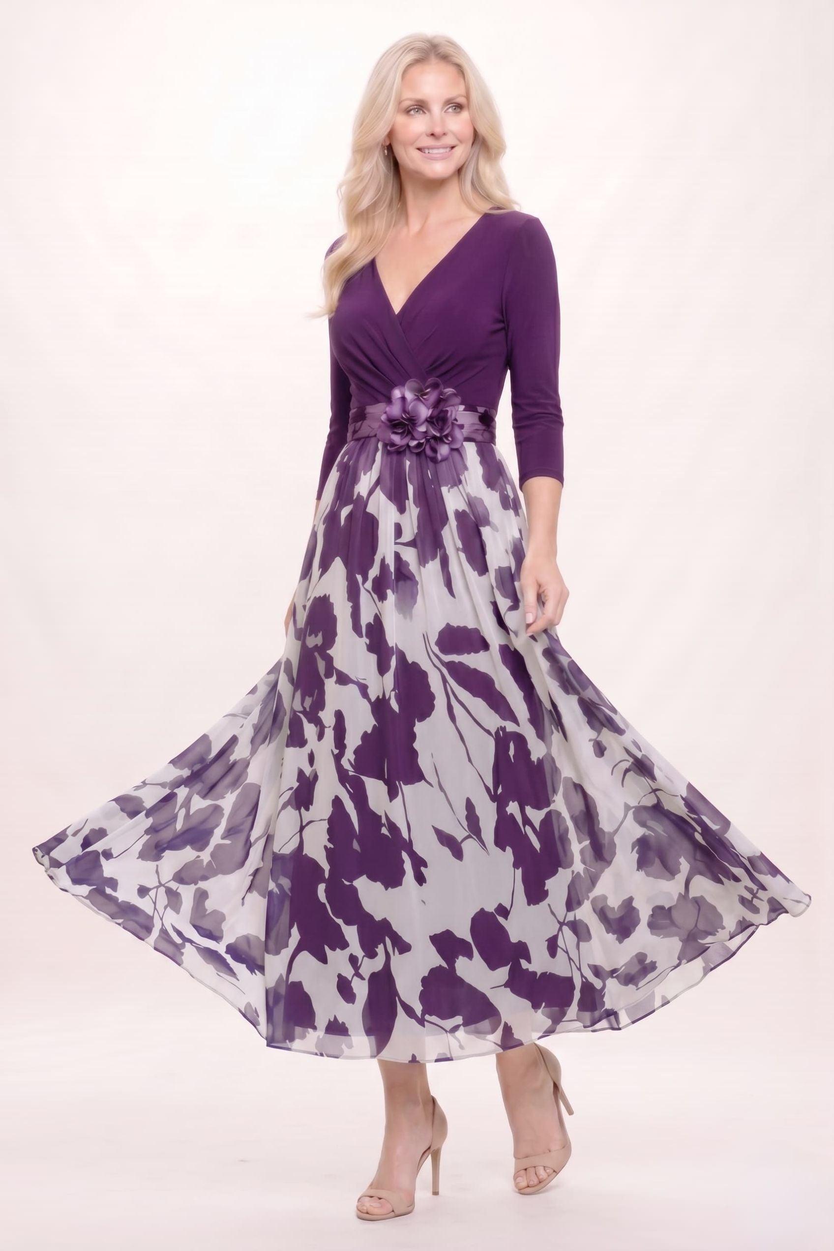 A-Line Ankle Length Stretch Satin Printed Chiffon Mother of the Bride Dress CM0444