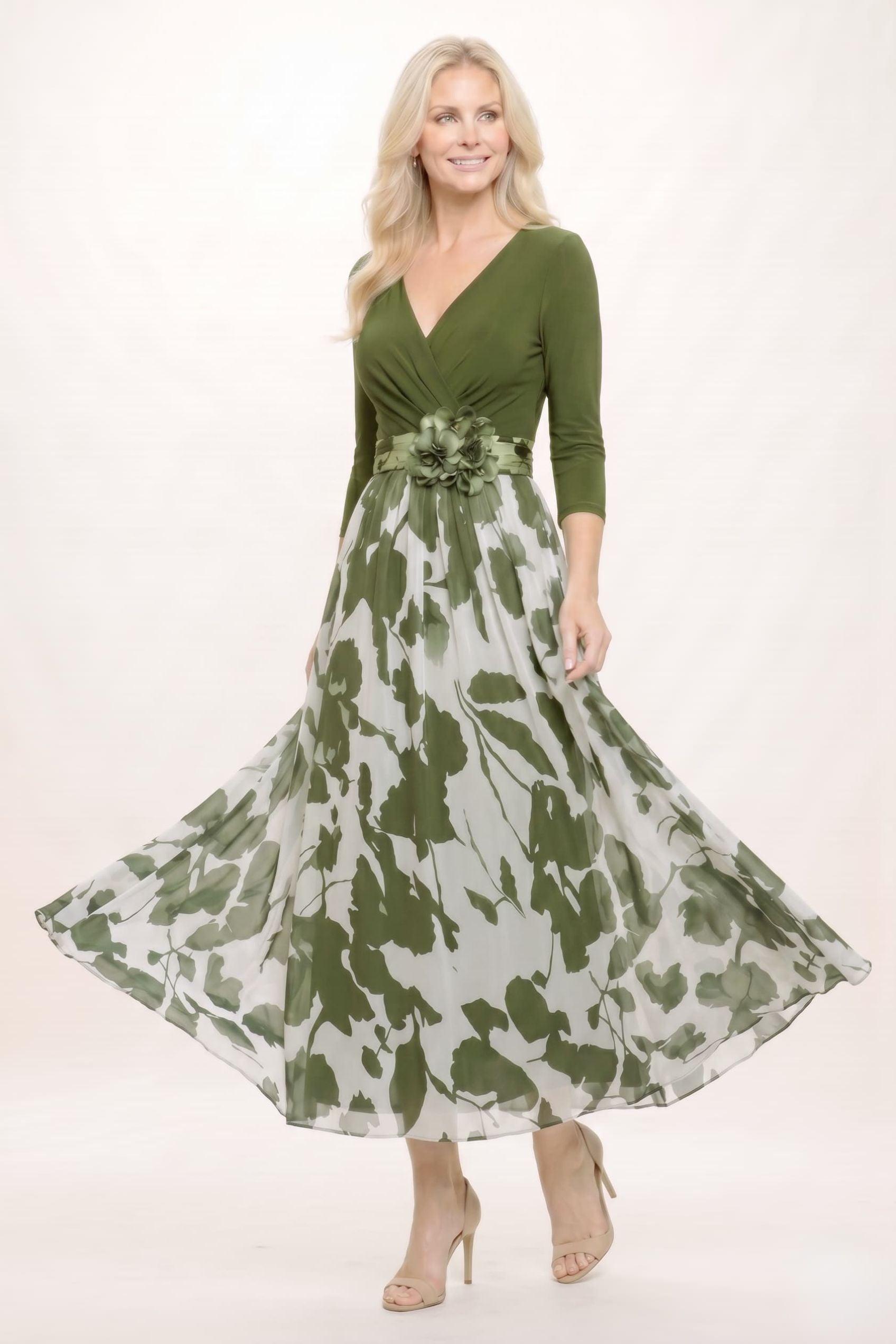 A-Line Ankle Length Stretch Satin Printed Chiffon Mother of the Bride Dress CM0444