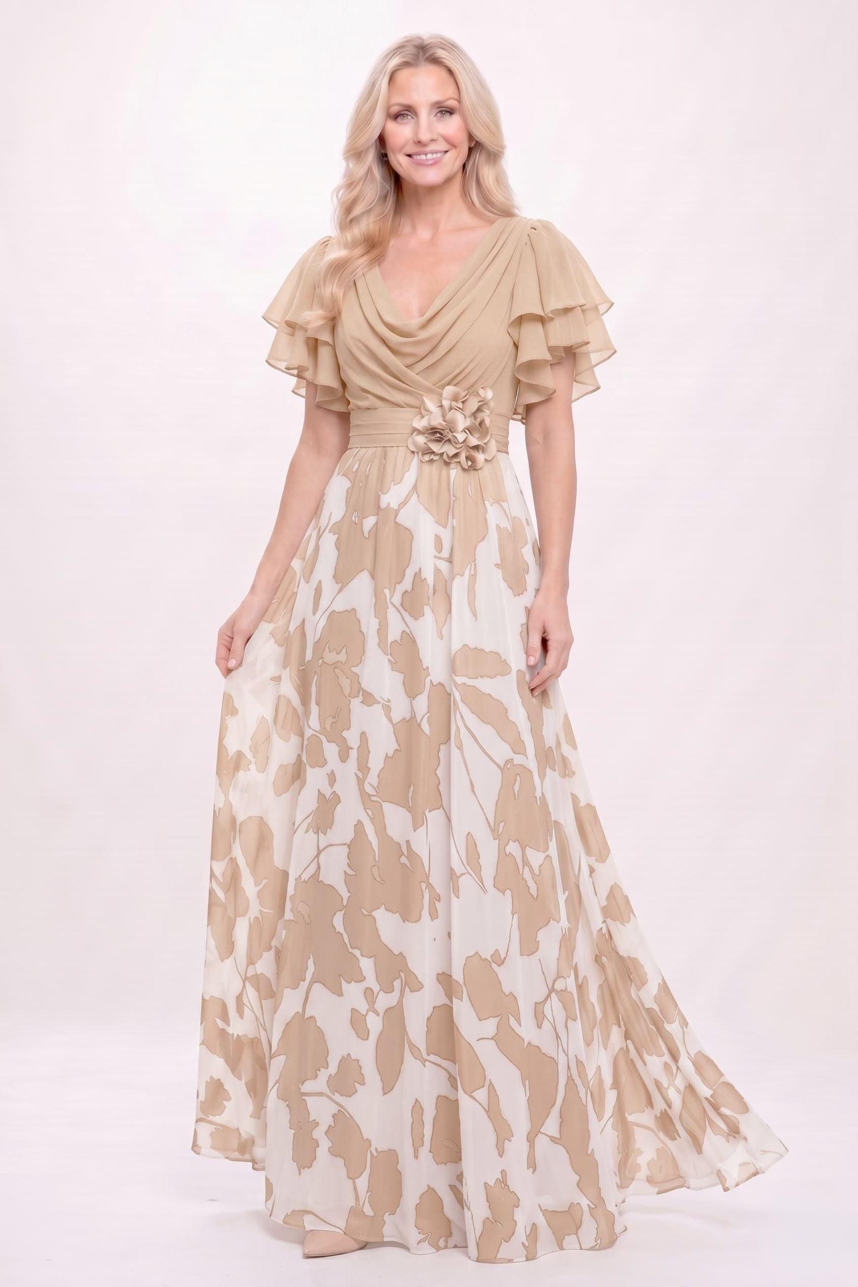 A-Line Maxi Printed Chiffon Mother of the Bride Dress CM0445