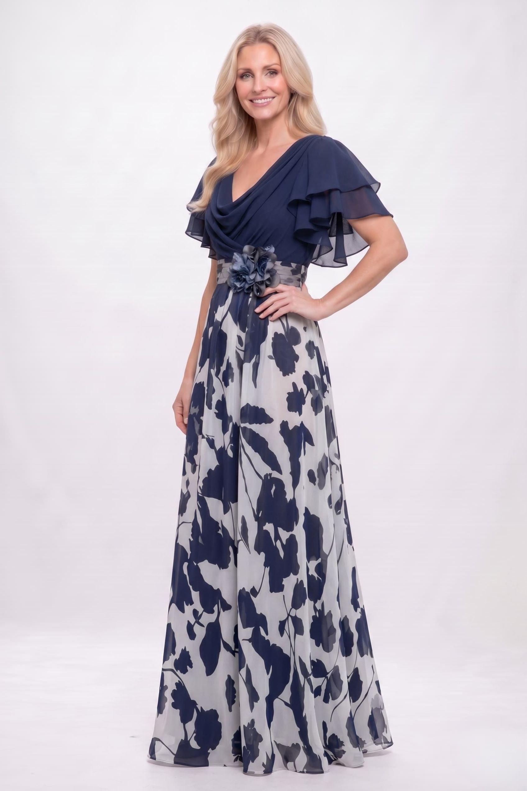 A-Line Maxi Printed Chiffon Mother of the Bride Dress CM0445