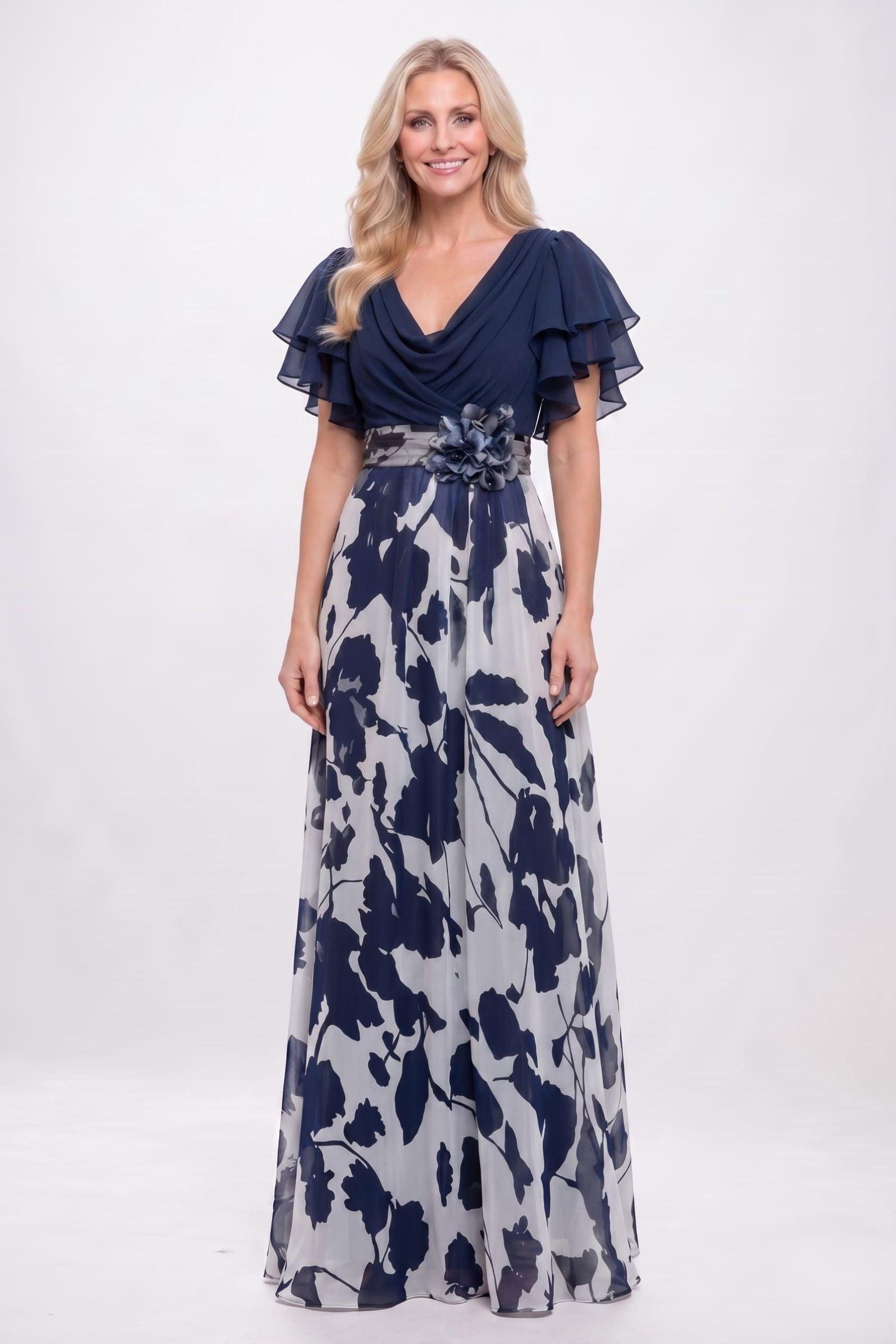 A-Line Maxi Printed Chiffon Mother of the Bride Dress CM0445