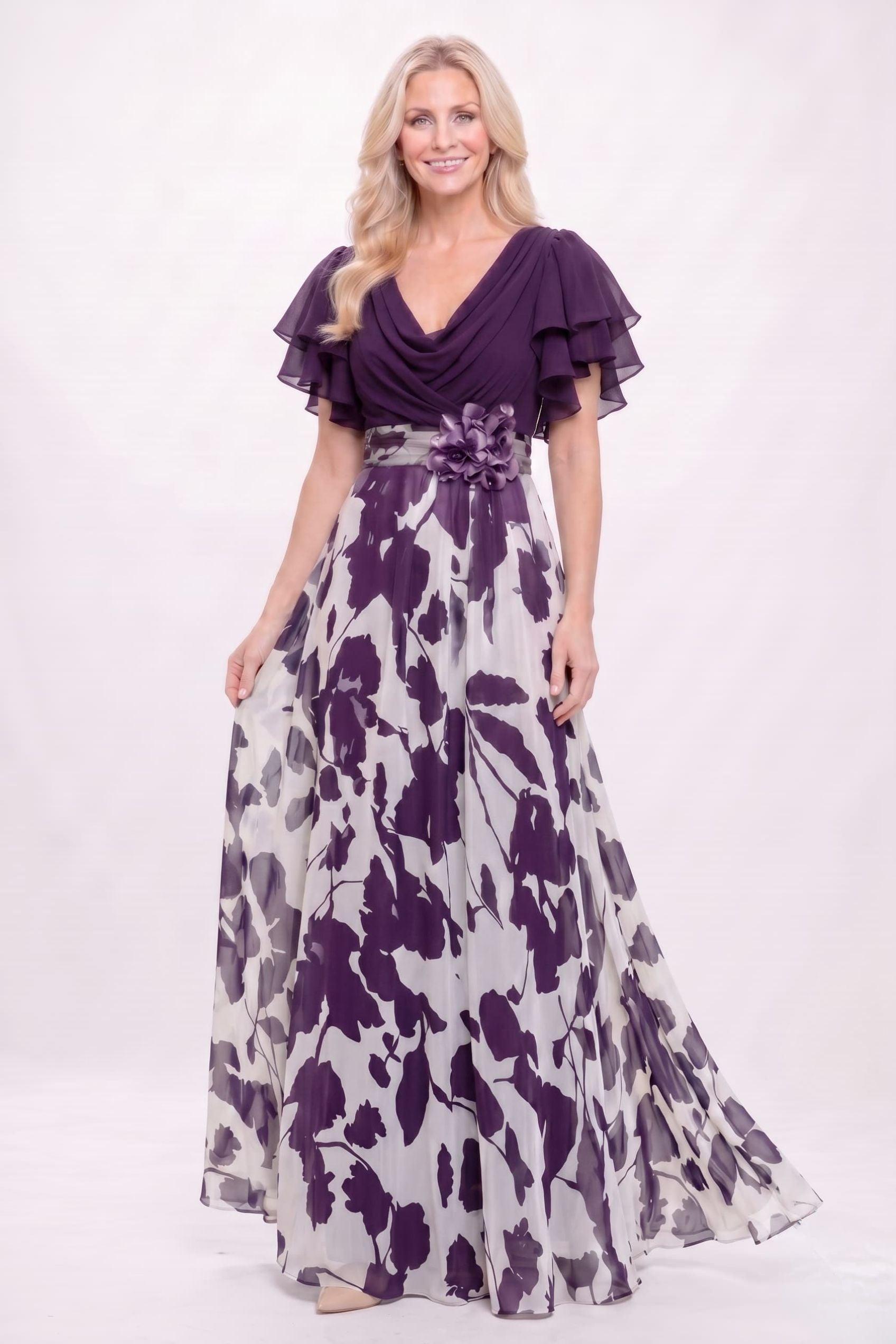 A-Line Maxi Printed Chiffon Mother of the Bride Dress CM0445