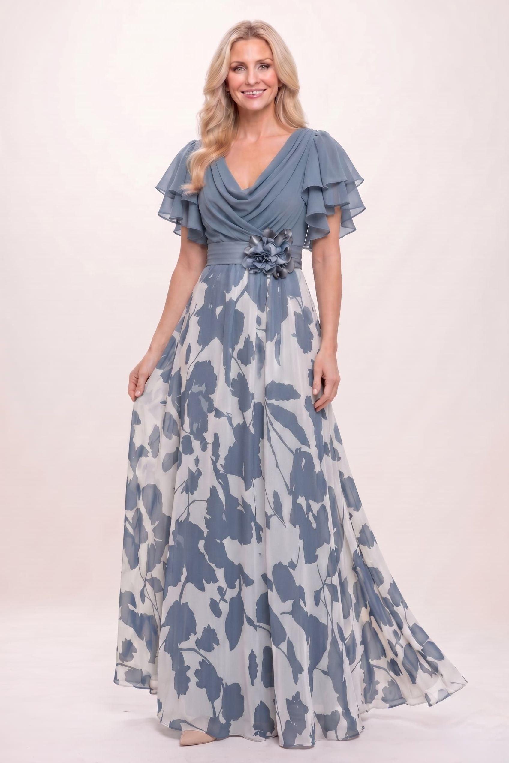 A-Line Maxi Printed Chiffon Mother of the Bride Dress CM0445