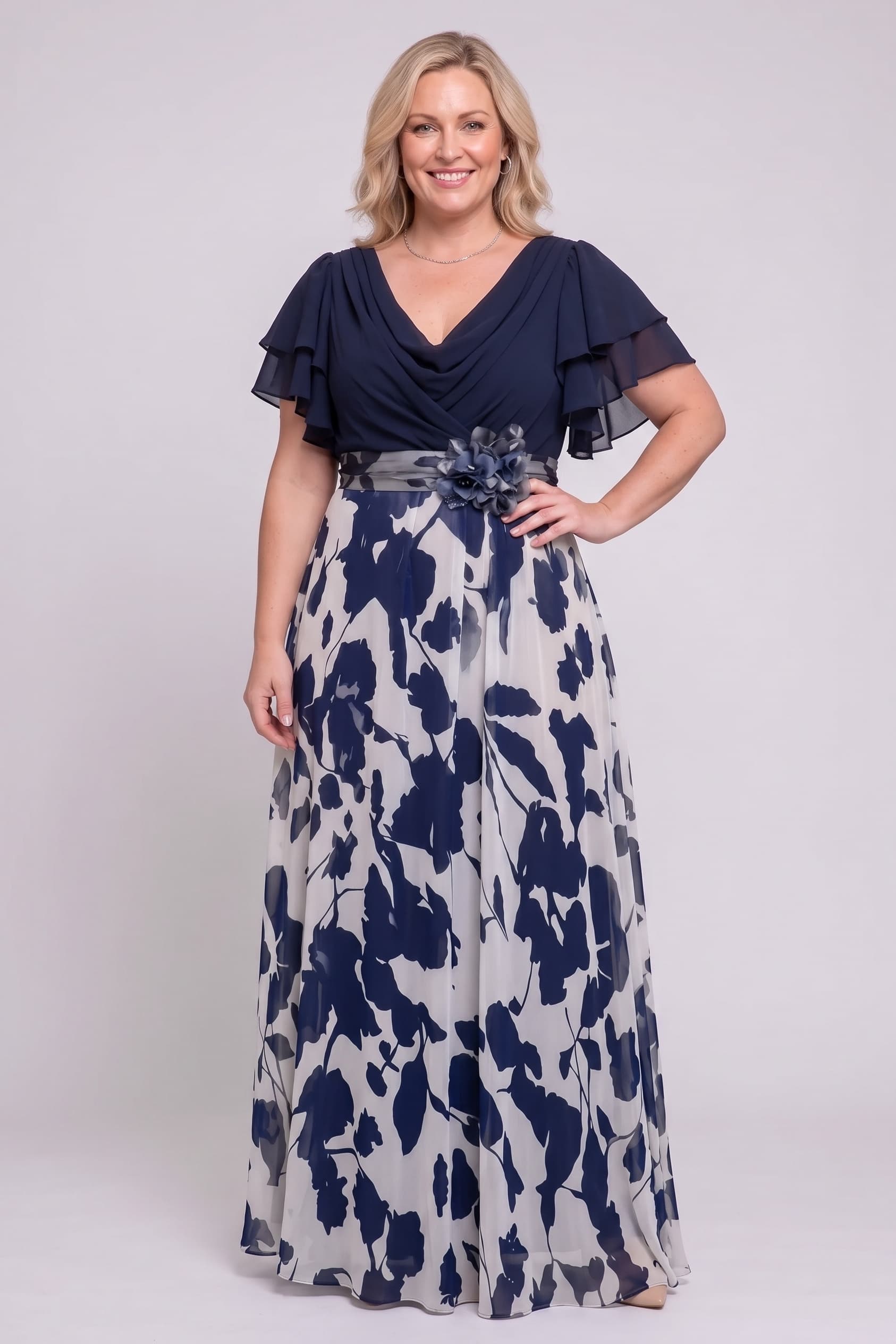 A-Line Maxi Printed Chiffon Mother of the Bride Dress CM0445