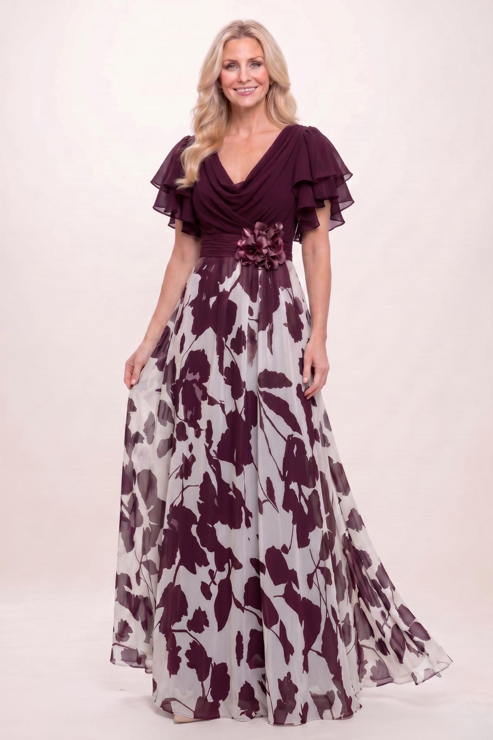 A-Line Maxi Printed Chiffon Mother of the Bride Dress CM0445