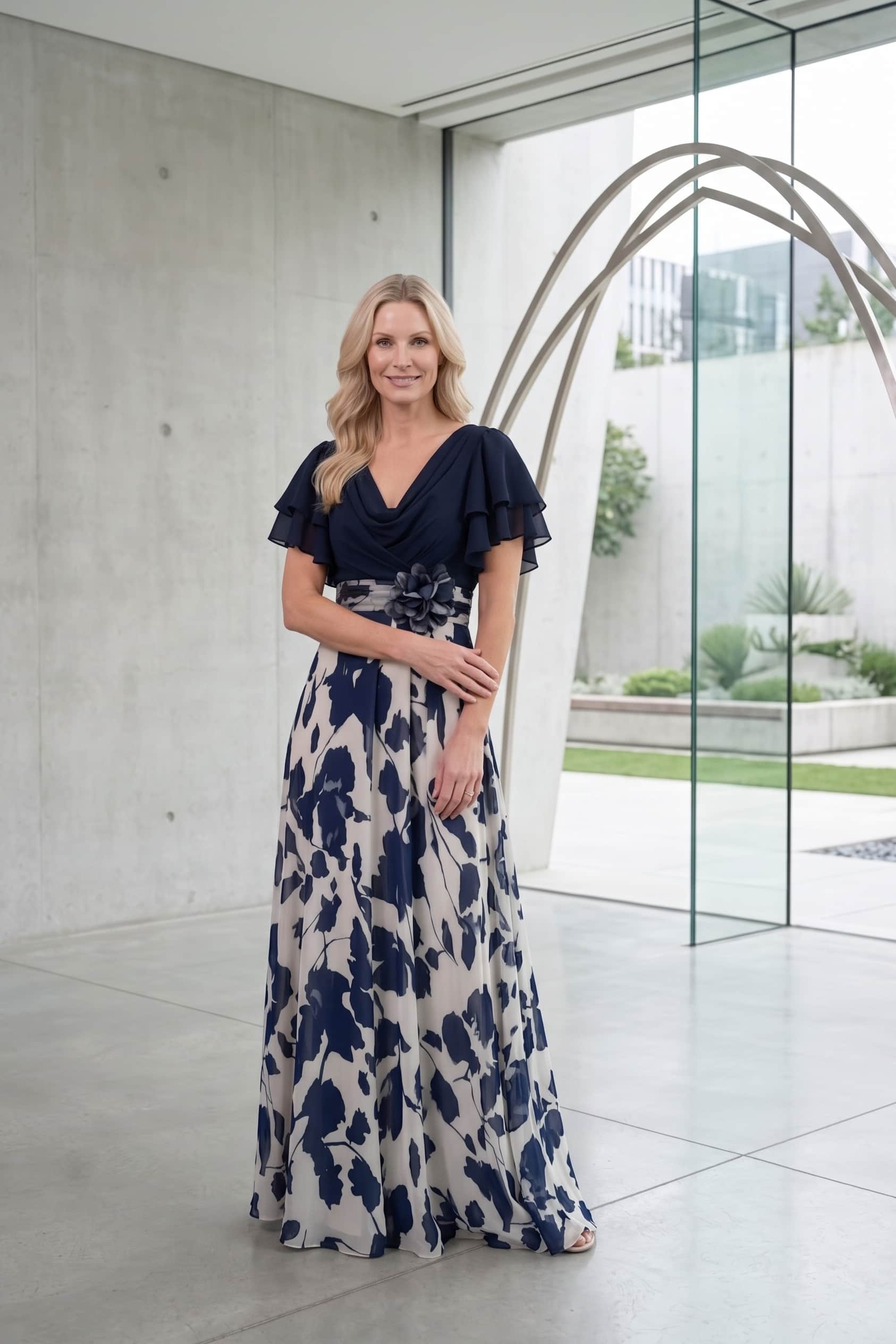 A-Line Maxi Printed Chiffon Mother of the Bride Dress CM0445