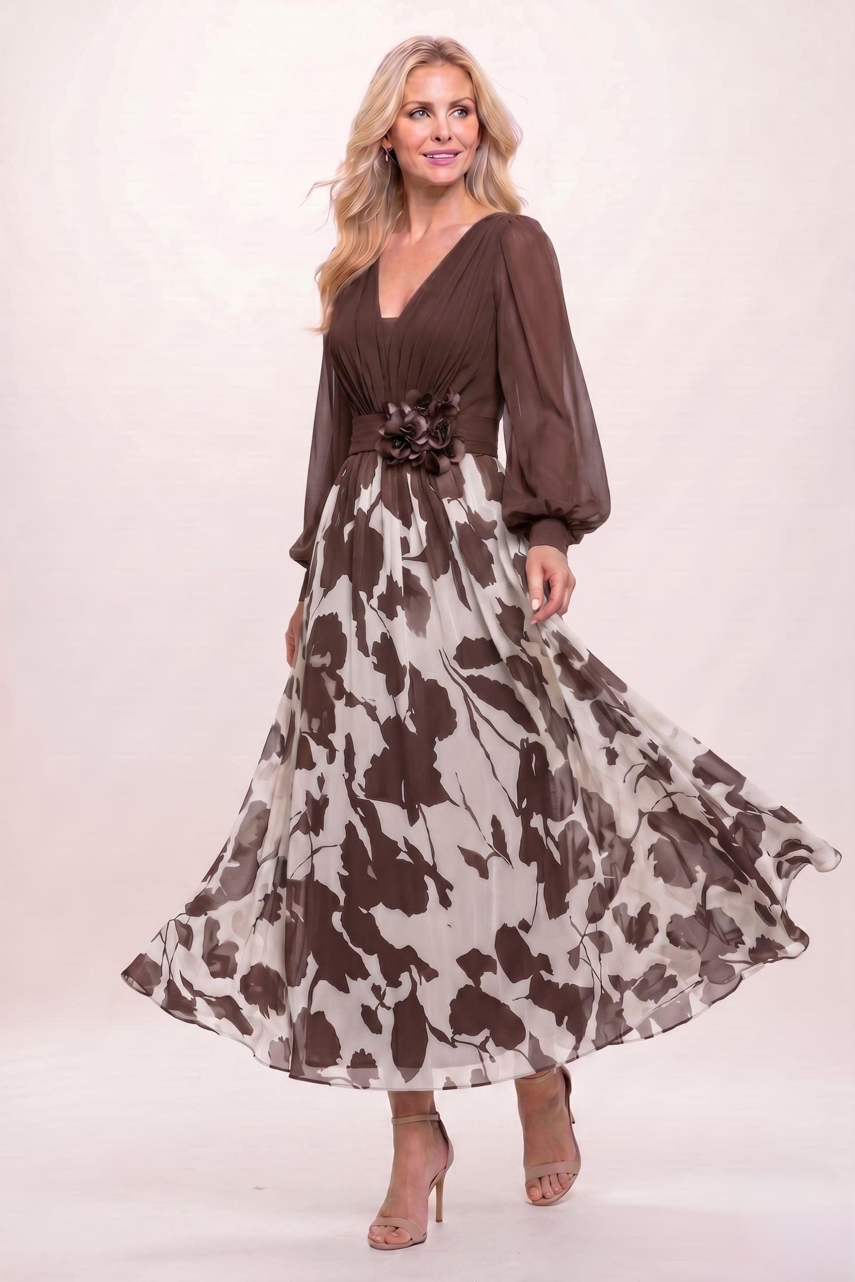 A-Line Ankle Length Printed Chiffon Mother of the Bride Dress CM0446
