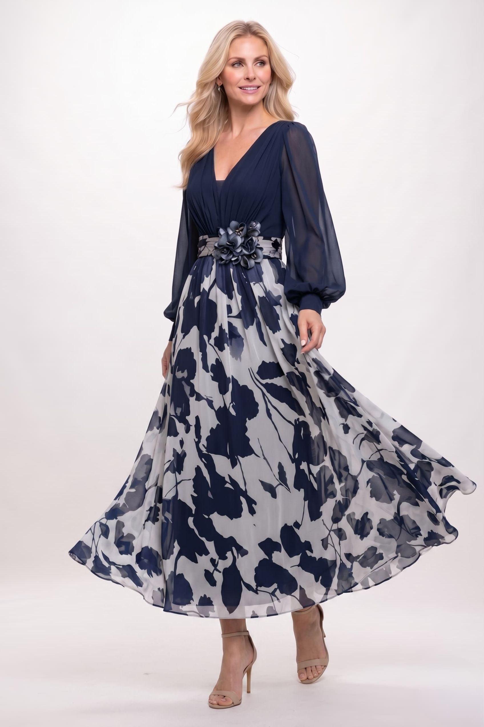 A-Line Ankle Length Printed Chiffon Mother of the Bride Dress CM0446