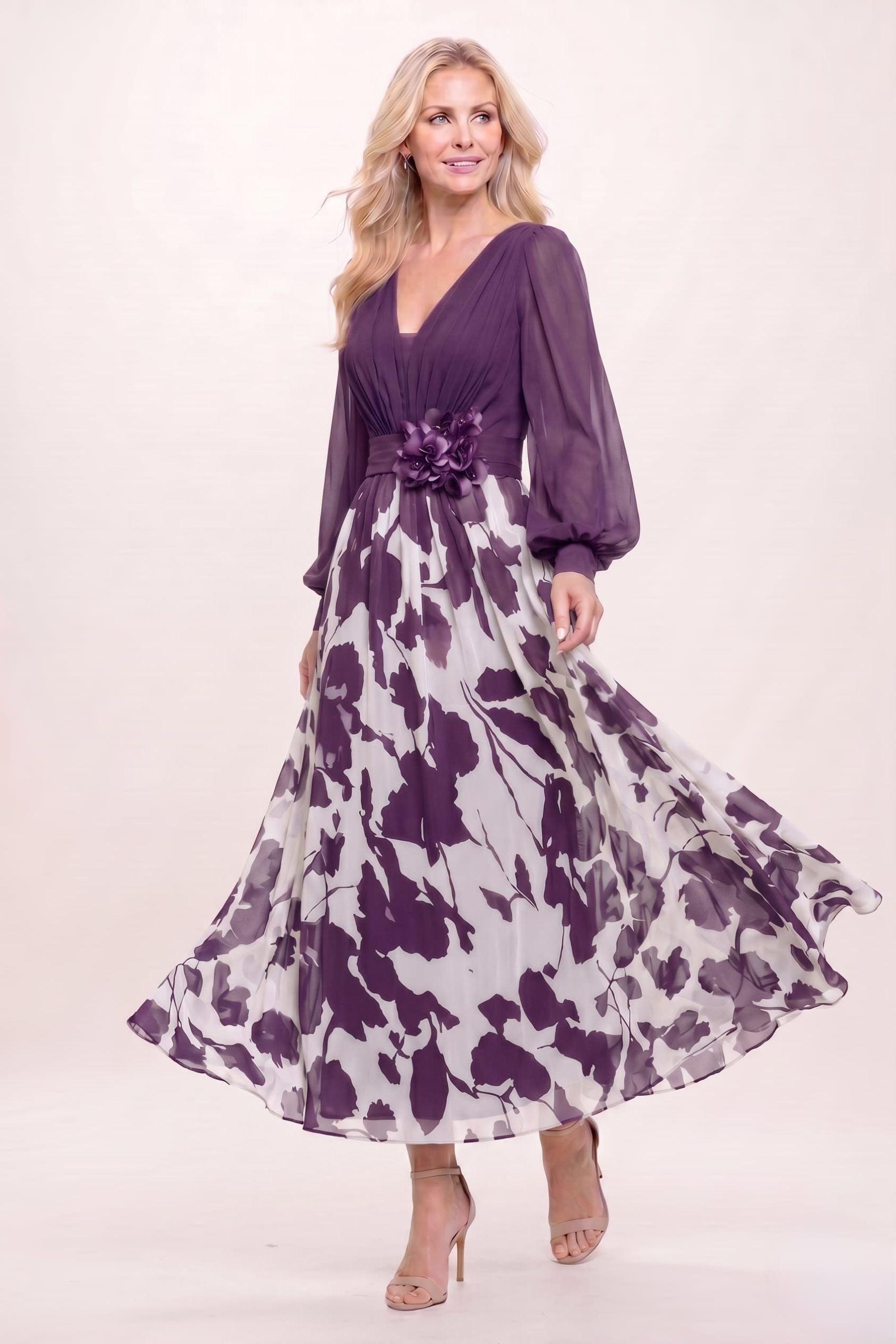 A-Line Ankle Length Printed Chiffon Mother of the Bride Dress CM0446