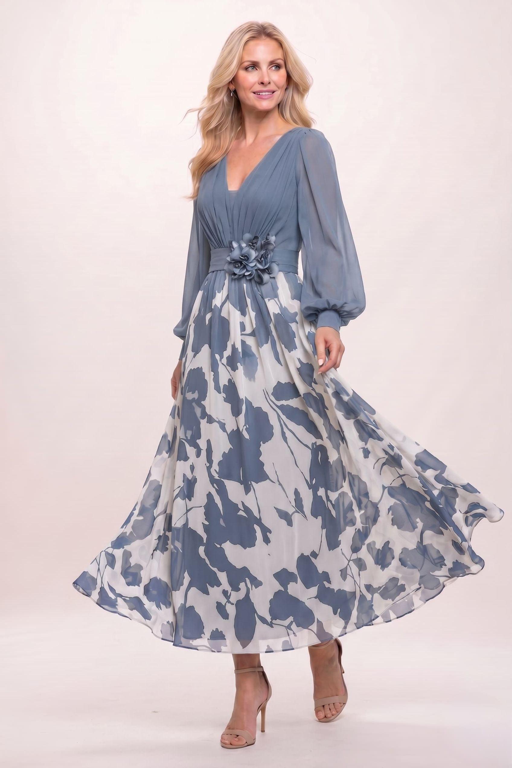 A-Line Ankle Length Printed Chiffon Mother of the Bride Dress CM0446