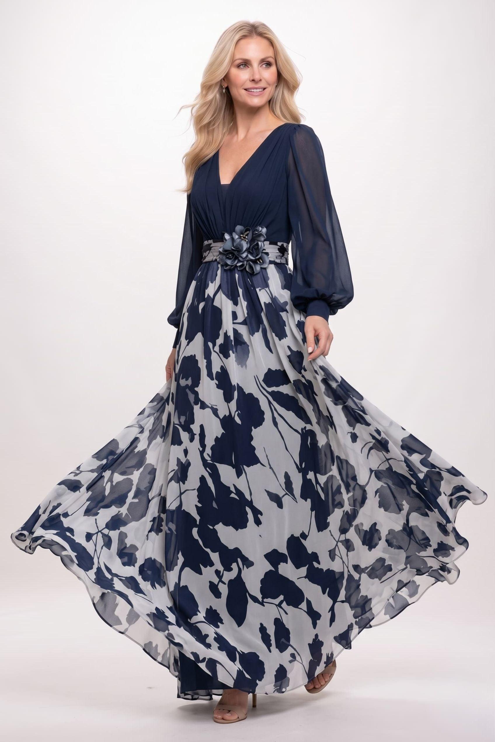A-Line Maxi Printed Chiffon Mother of the Bride Dress CM0447