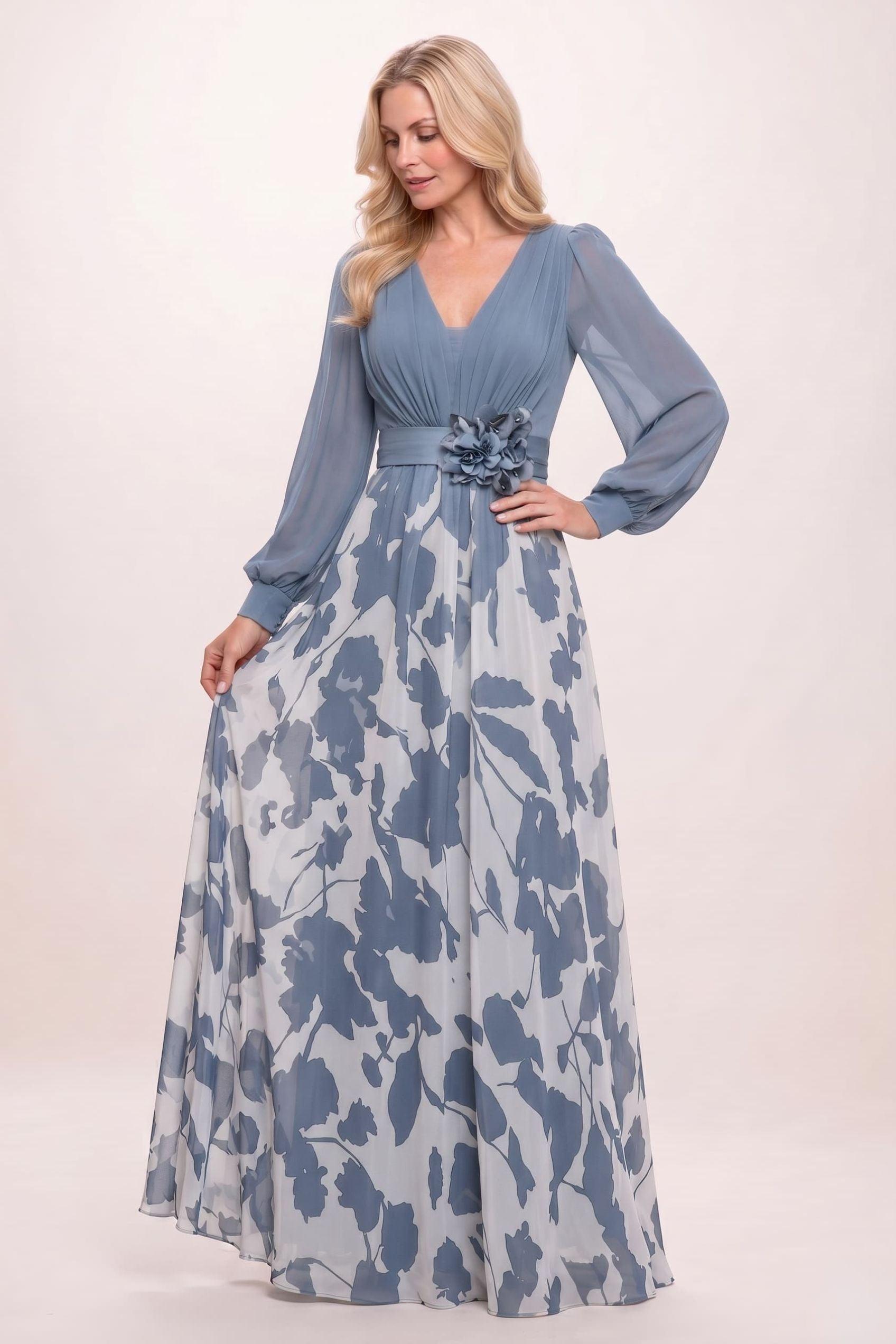 A-Line Maxi Printed Chiffon Mother of the Bride Dress CM0447