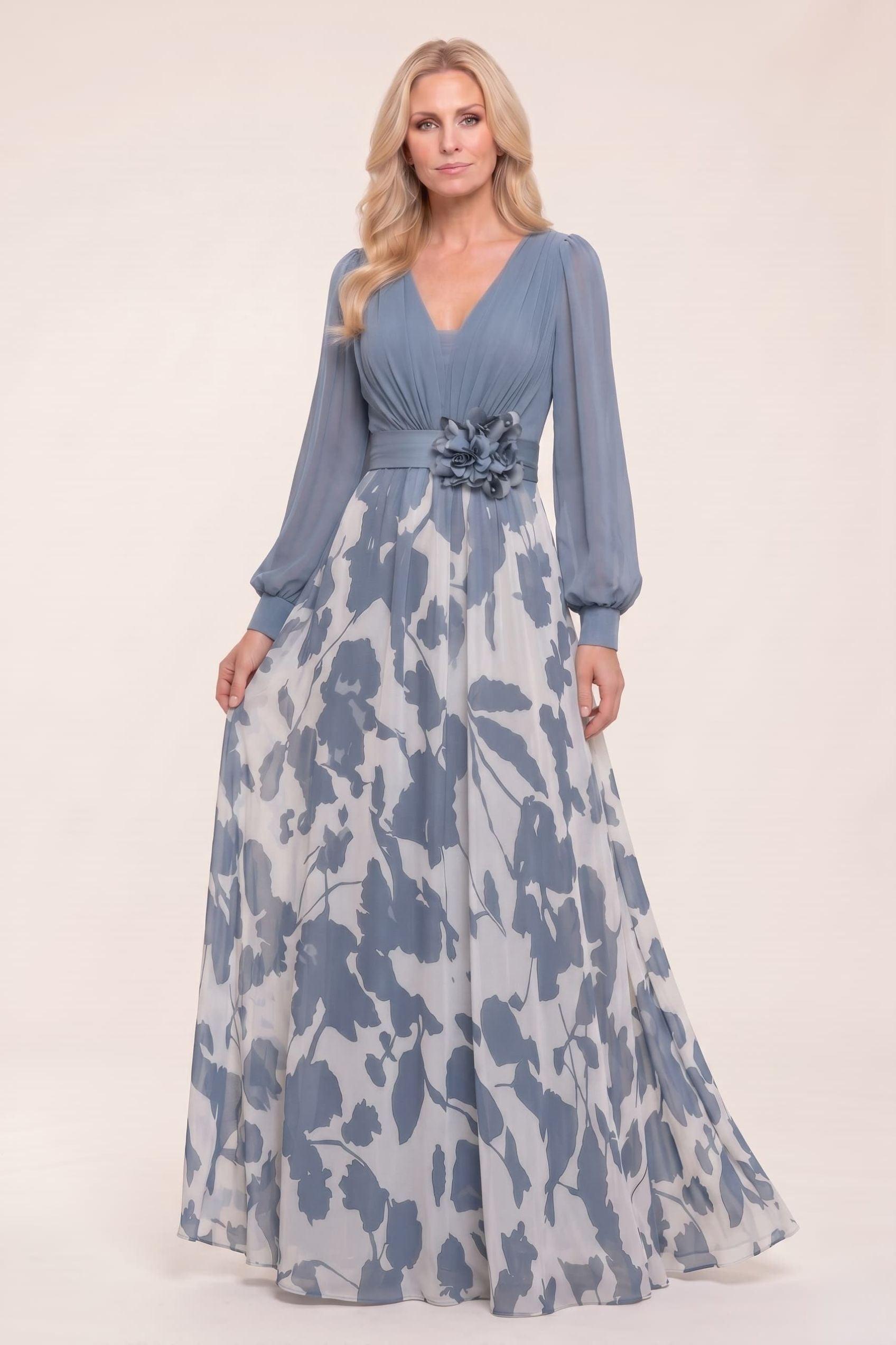 A-Line Maxi Printed Chiffon Mother of the Bride Dress CM0447