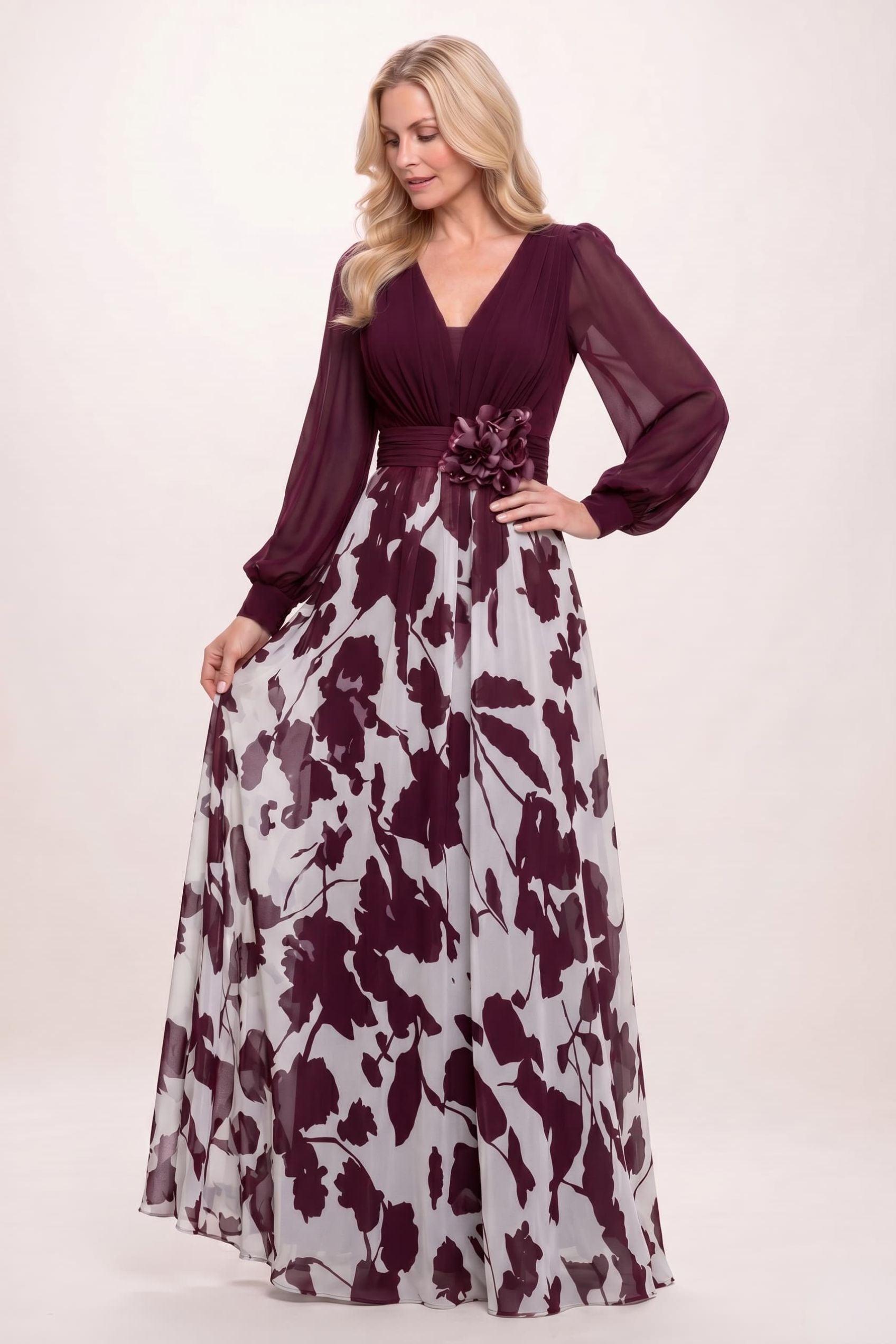 A-Line Maxi Printed Chiffon Mother of the Bride Dress CM0447