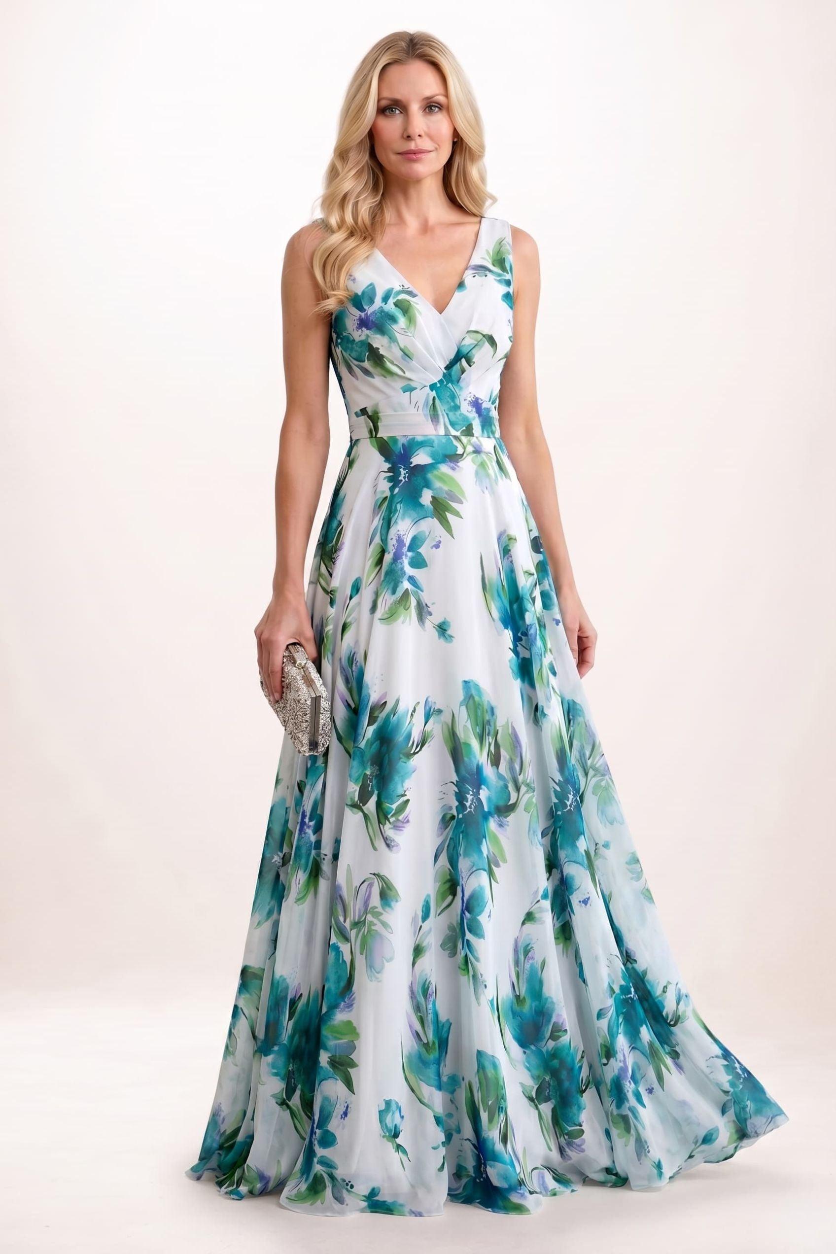 A-Line Maxi Printed Chiffon Mother of the Bride Dress CM0448
