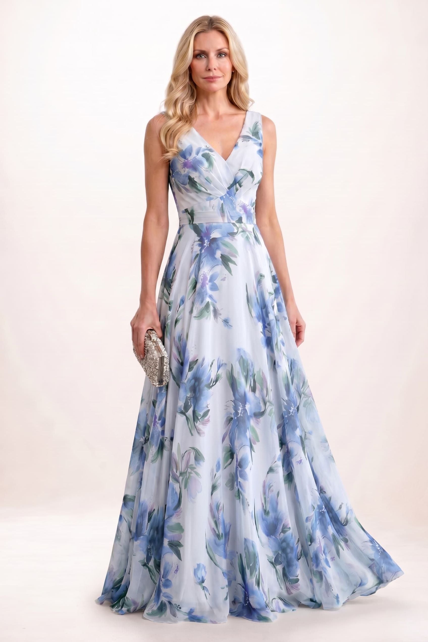 A-Line Maxi Printed Chiffon Mother of the Bride Dress CM0448