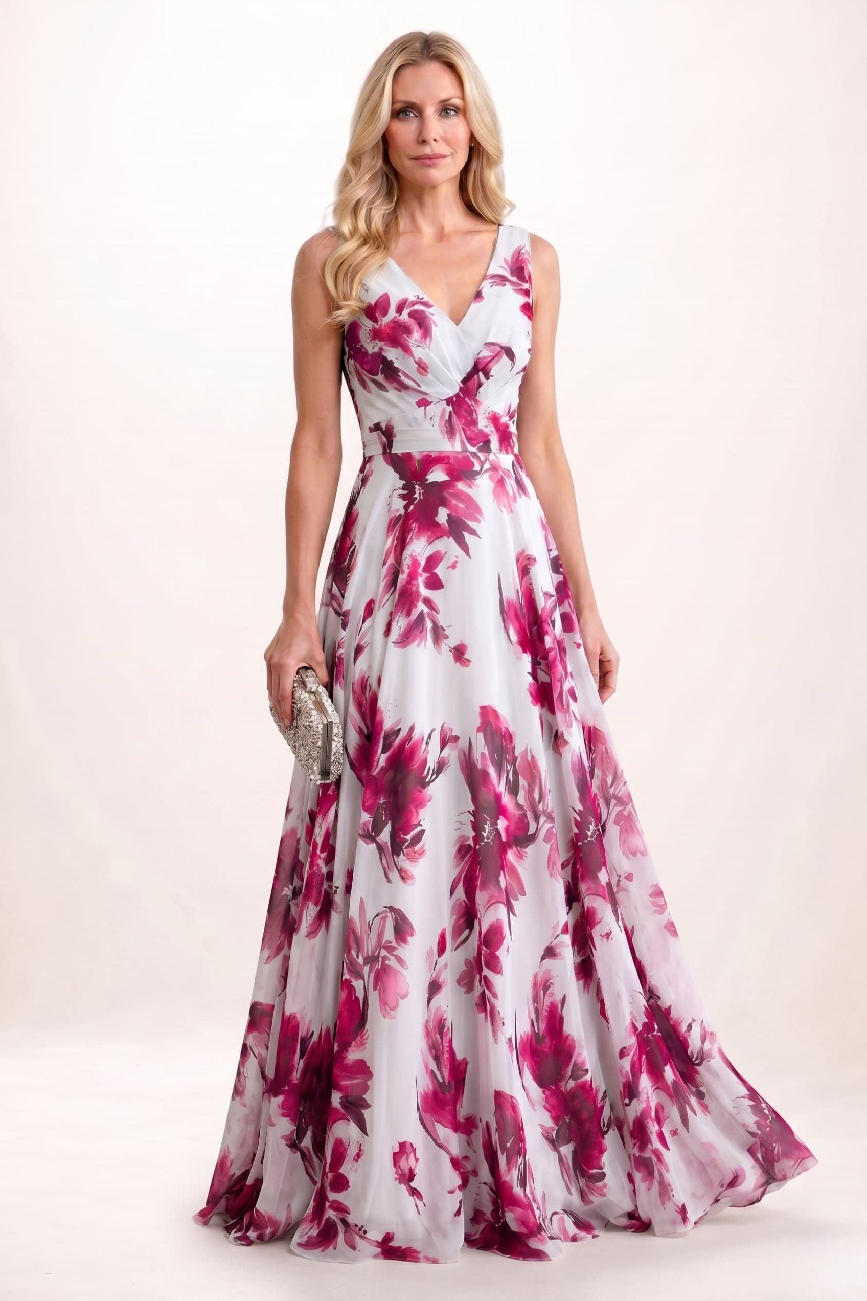 A-Line Maxi Printed Chiffon Mother of the Bride Dress CM0448